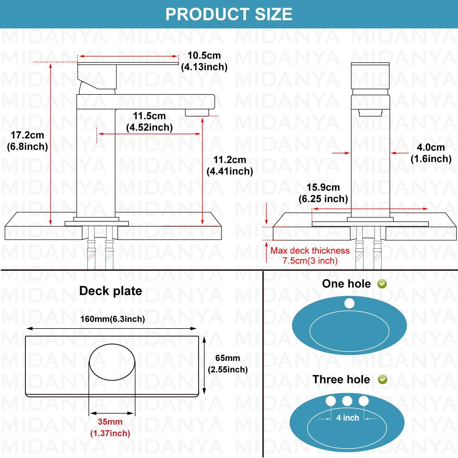 Midanya Bathroom Sink Faucet 1 Hole Single Handle Deck Mount Lavatory Bathroom Faucet Include Cover Plate Stainless Steel Commercial,with Pop Up Drain,Brushed Nickel - Image 2