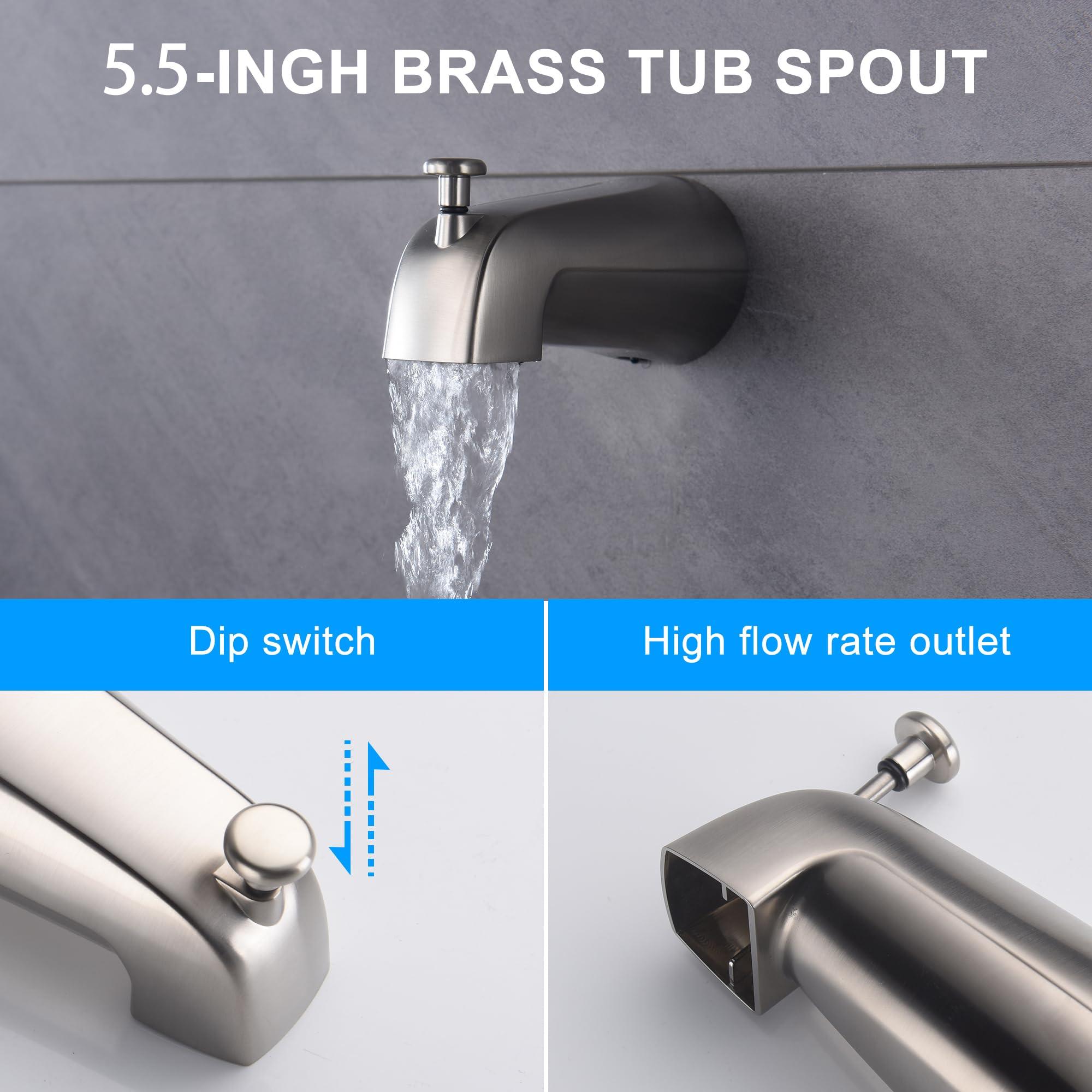 BLTFAUCER Tub Shower Faucet with 8 Inch Shower Head and Handheld, Shower Faucet Set Complete with Adjustable Extension Shower Arm, Tub Spout, Pressure Balance Rough-in Valve Included(Brushed Nickel) - Image 4