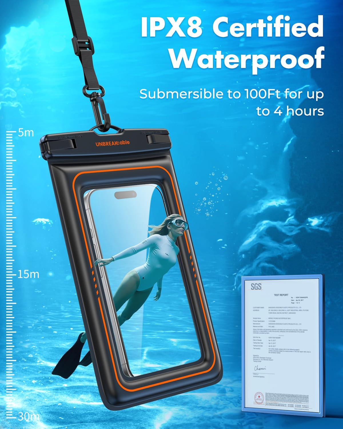 UNBREAKcable Floating Waterproof Phone Pouch 2 Pack, IPX8 Waterproof Phone Case Dry Bag Kayak/Beach/Cruise Travel Essentials, Water Proof Pouch for iPhone 16 15 Pro Max, Samsung S25 Ultra S24 S23-7" - Image 3