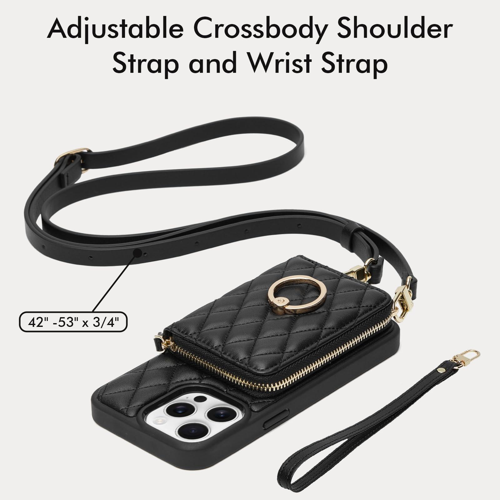ZVE for iPhone 16 Pro Max Wallet Case for Women, Crossbody Case with Wrist Strap Protective Leather Lanyard with Ring Holder Flip Cover 6.9 Inch - Black - Image 8