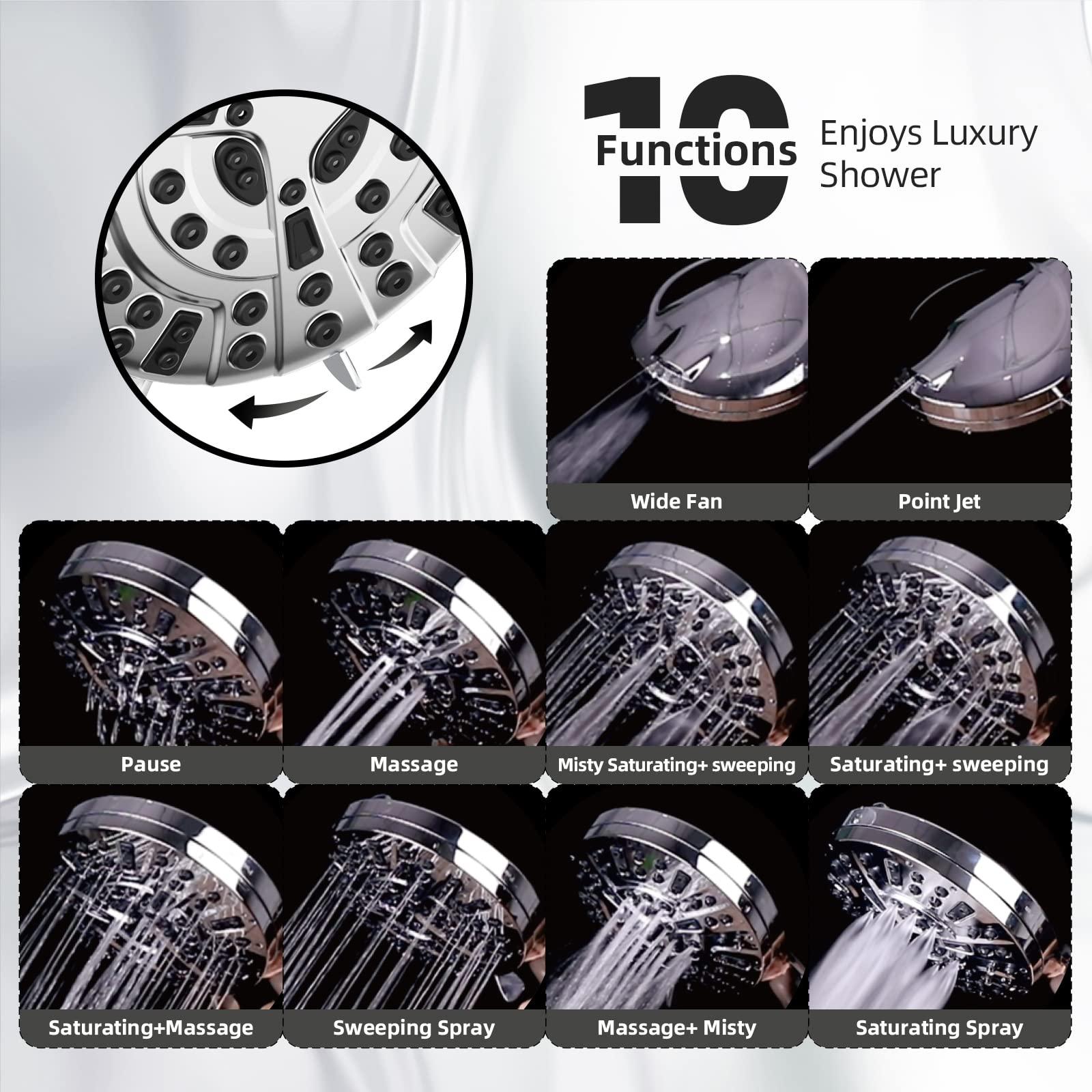 BESAQUO Shower Head,10 Functions High Pressure shower head with handheld, Built-in Pause Mode & 2 Power Wash, Non-Clogging Nozzles High Flow Hand Held Shower Head, Leakproof 6.5ft Hose&Metal Bracket - Image 4