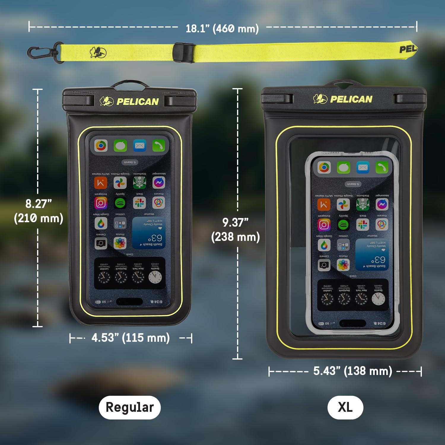 Pelican Marine - IP68 Waterproof Phone Pouch/Case (Regular Size) - Floating Waterproof Phone Case for iPhone 14 Pro Max/ 13 Pro Max/ 12 Pro Max/ 11/ S23 Ultra - Detachable Lanyard - Black/Yellow - Image 6