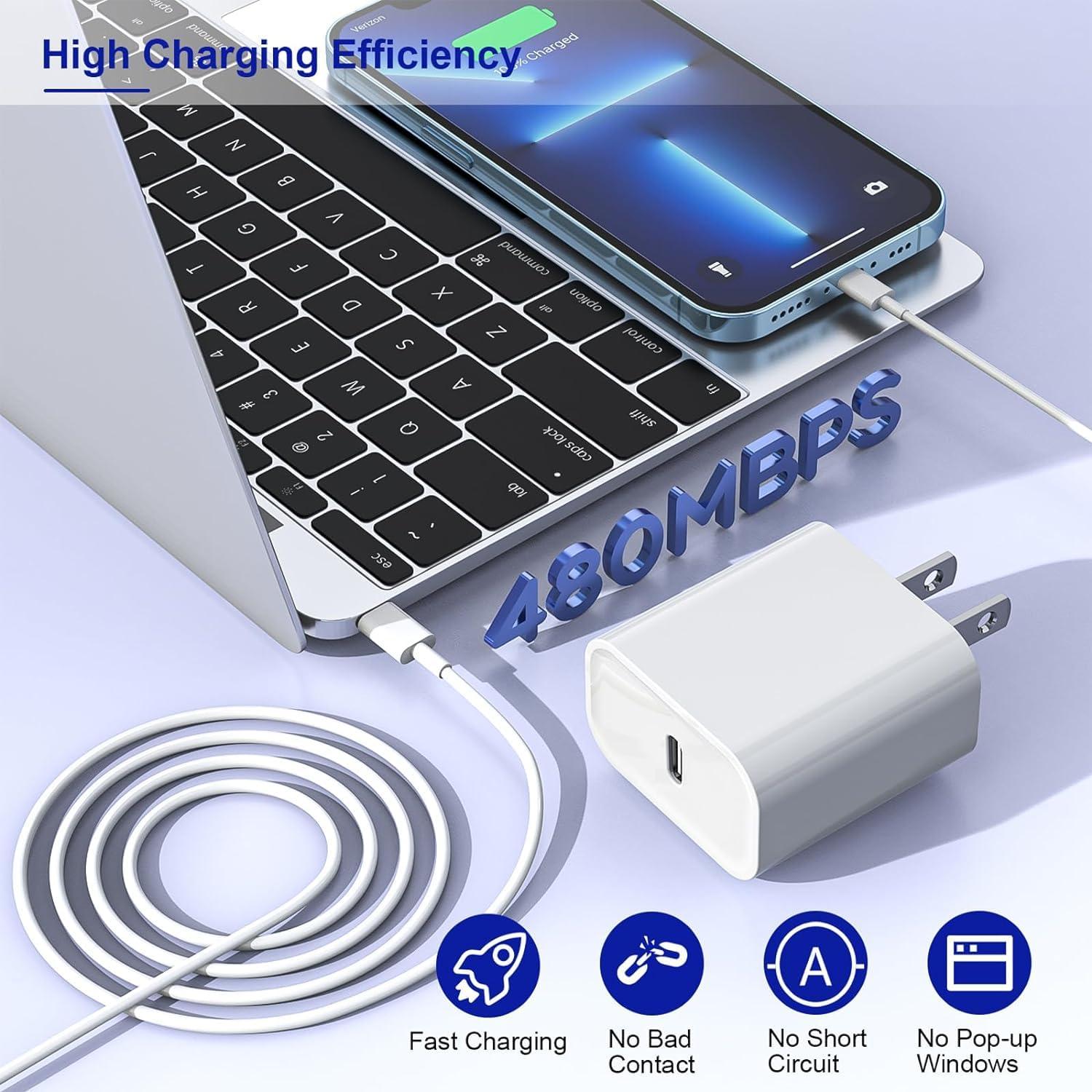 Compatible with iPhone16/15 Charger Fast Charging, 3 Pack 20W USB C Colorful Wall Charger Block with 6ft USB-C to C Cable Compatible with iPhone 16 15 Pro/Plus/Pro Max,Pad Pro 12.9/11 inch,Pad Air 5th - Image 5