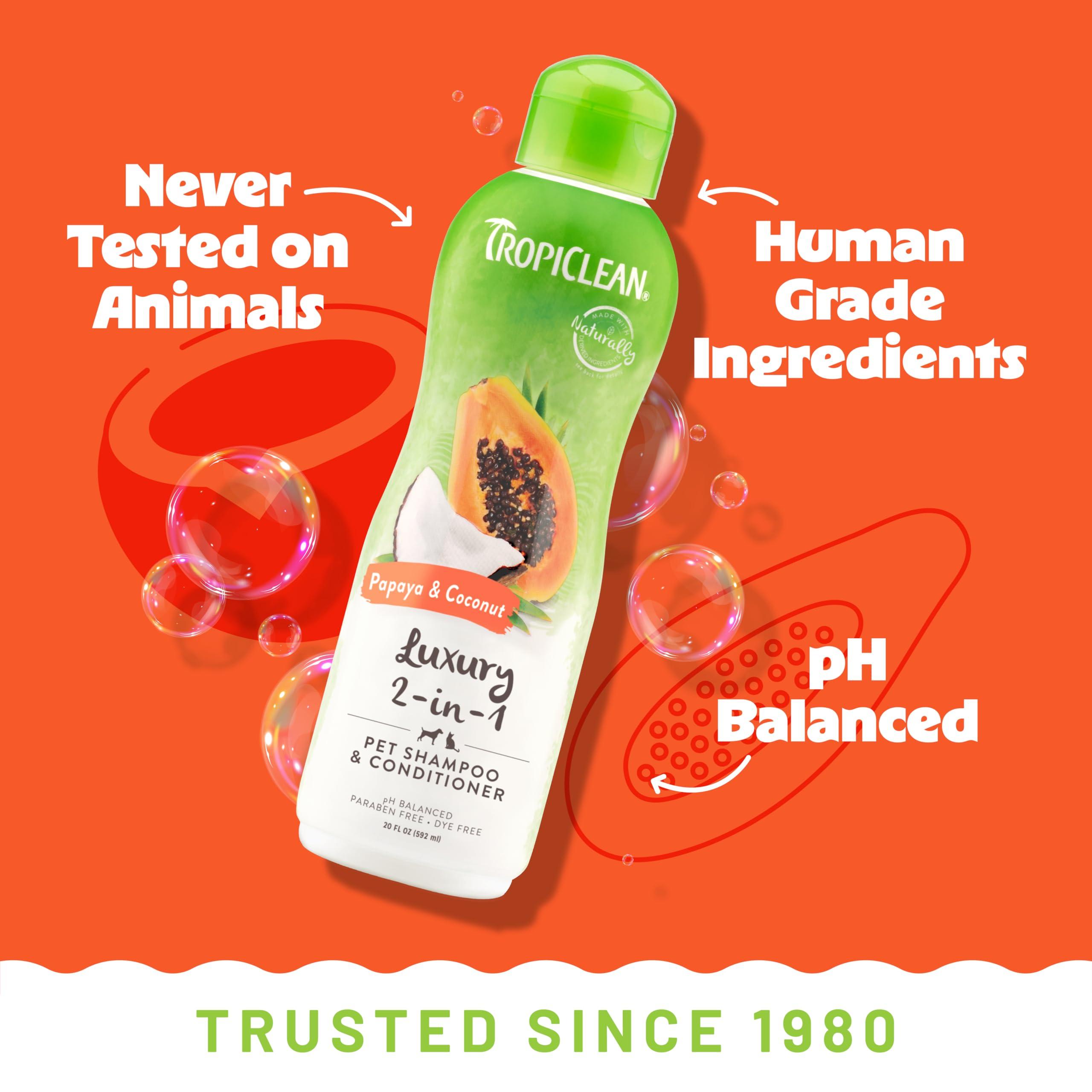 TropiClean 2-in-1 Dog Shampoo and Conditioner, Moisturizing Dog Detangler, Puppy Safe, Made in the USA, Papaya Scent, Cat & Kitten Safe, 20oz. - Image 4