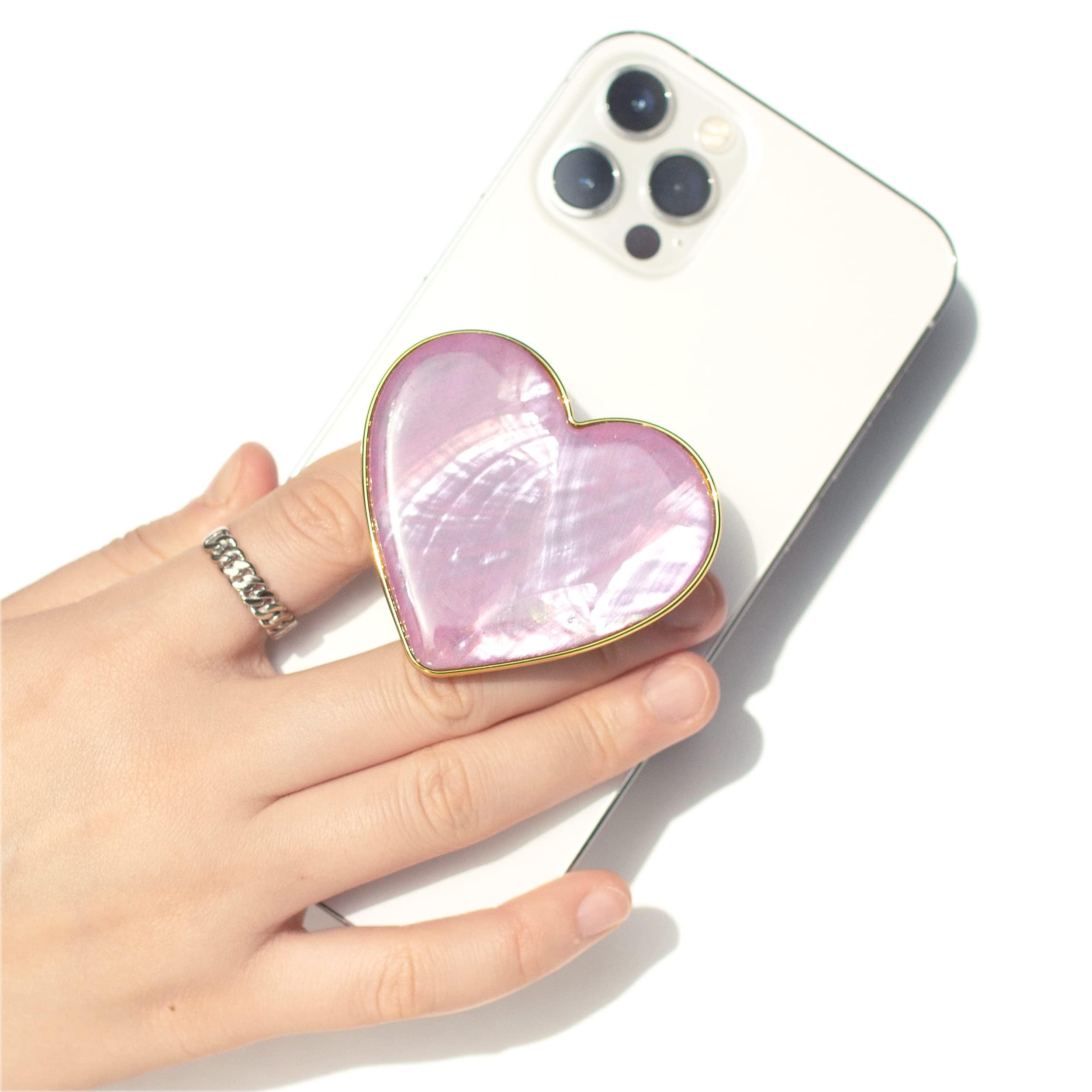 OnTheGrip Cute Natural Seashell Design Heart Shape Collapsible Mobile Phone Grip Stand Holder for Smartphone Tablet Cell Phone Accessory (Violet) - Image 2