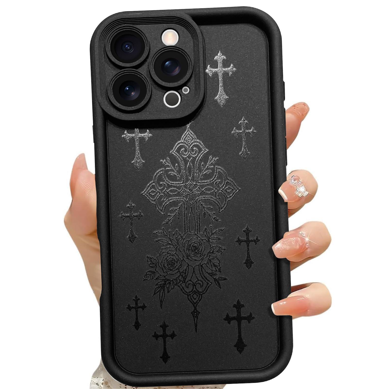 DaBuBu for iPhone 16 Pro Max Case, Bless Cross Silicone Soft Slim Shockproof Protective Phone Cover for Women Girls 6.9inch, Black