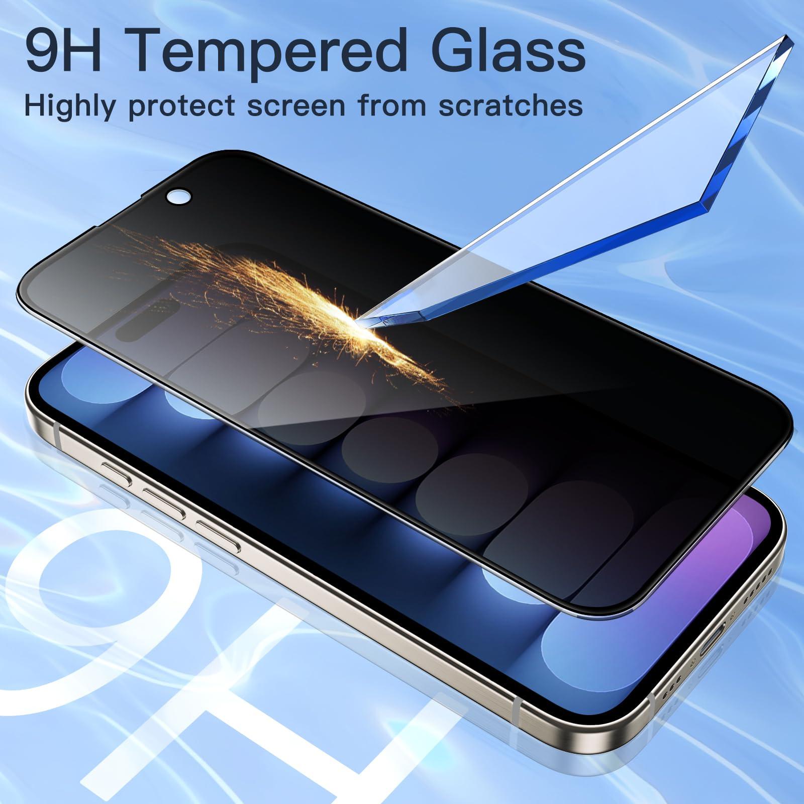 JETech Privacy Full Coverage Screen Protector for iPhone 15 Pro 6.1-Inch, Black Edge Anti-Spy Tempered Glass Film with Easy Installation Tool, Case-Friendly, 2-Pack - Image 7