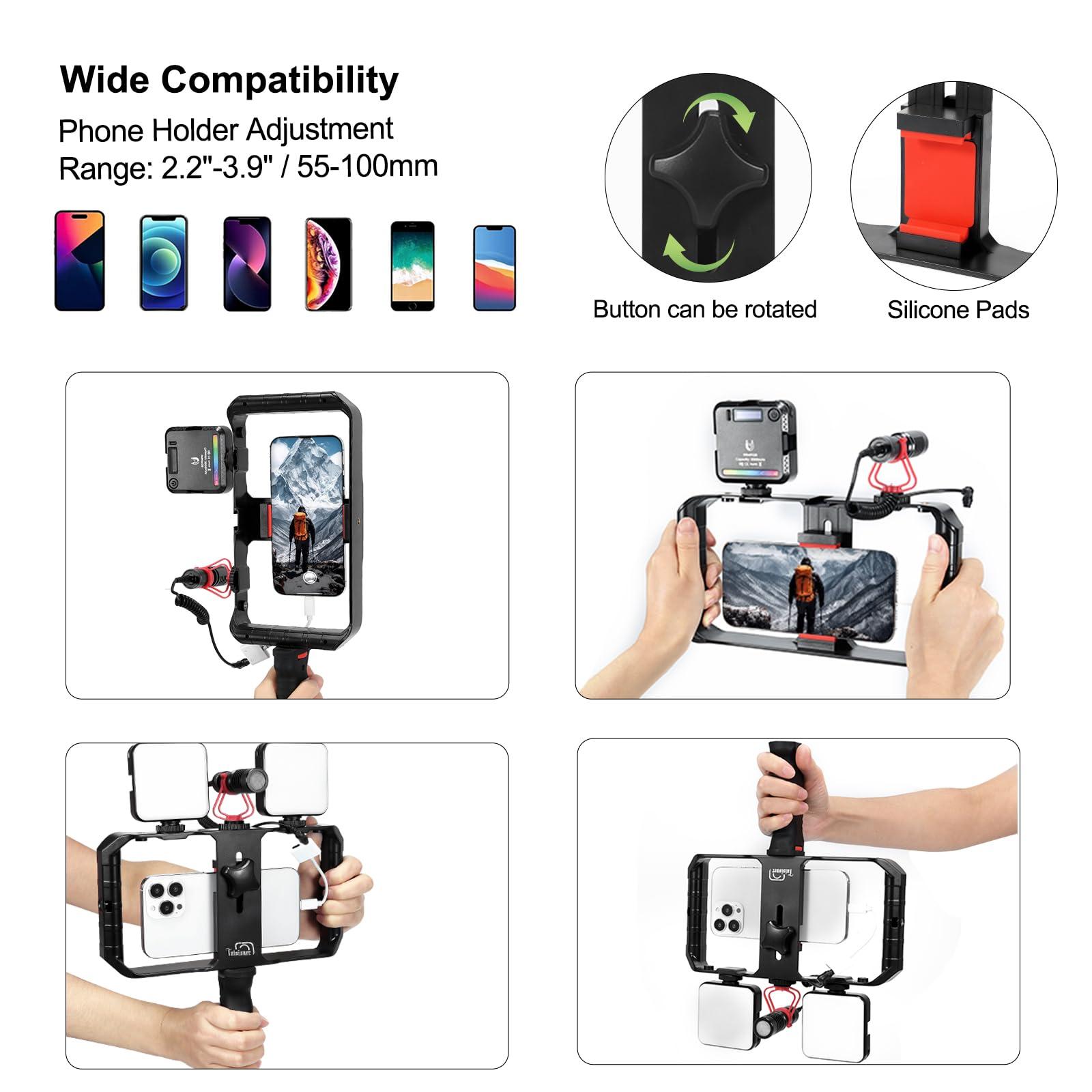 Taisioner Smartphone Video Rig Hand Girp Stabilizer Filmmaking Vlogging Case Phone Video Stabilizer with Cold Shoe for Film Maker Video Grapher Compatible with iPhone 15/14/13/12/ Pro Max and Android - Image 4