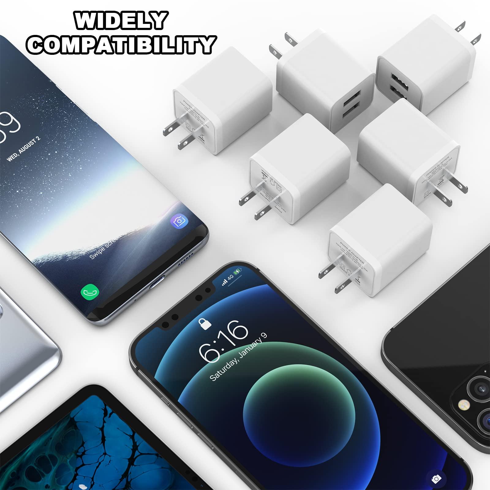 6Pack USB Wall Charger, iGENJUN 2.4A Phone Charger Dual USB Port Cube Power Plug Adapter Fast Wall Chargers Block Compatible with iPhone 16/16 Pro/15/15 Pro, Samsung Galaxy, Pixel, LG, Android-White - Image 7