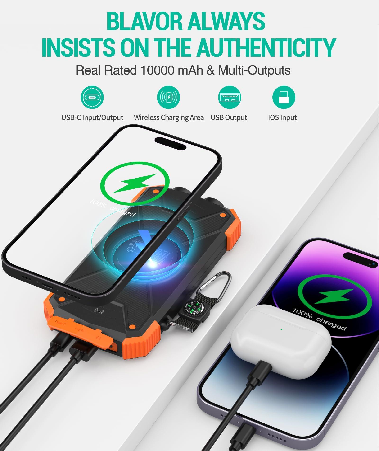 BLAVOR Solar Charger Power Bank 10,000mAh, Portable Wireless Charger, 20W Fast Charging External Battery Pack with USB C for Cell Phones, Solar Panel Charger with Dual Flashlight for Camping - Image 5