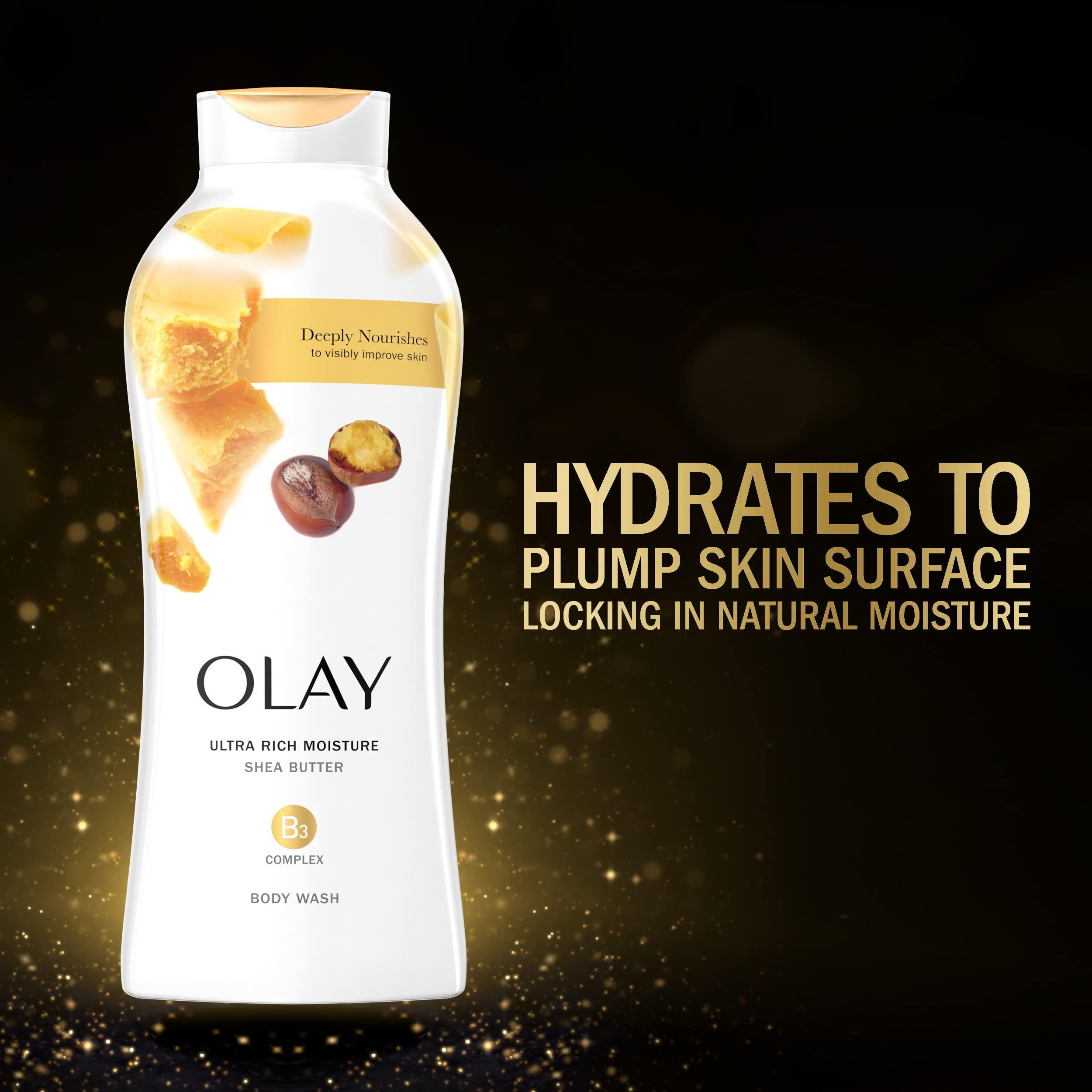 Olay Body Wash for Women, Ultra Moisture, 24hr Moisturizing, Hydrating & Refreshing, B3 Vitamin Complex, Free of Parabens & Phthalates, For All Skin Types, Shea Butter Scent, 22 fl oz (Pack of 4) - Image 3