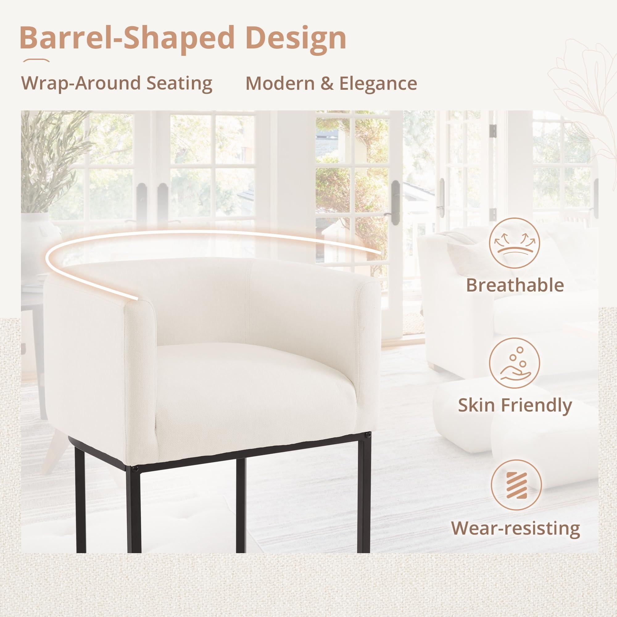 LUE BONA 27" H Counter Height Bar Stools Set of 2, Modern Barrel Counter Stools with Backrest and Arms, Black Metal Frames, Linen Fabric Upholstered Accent Barstools for Kitchen Island, Beige - Image 5