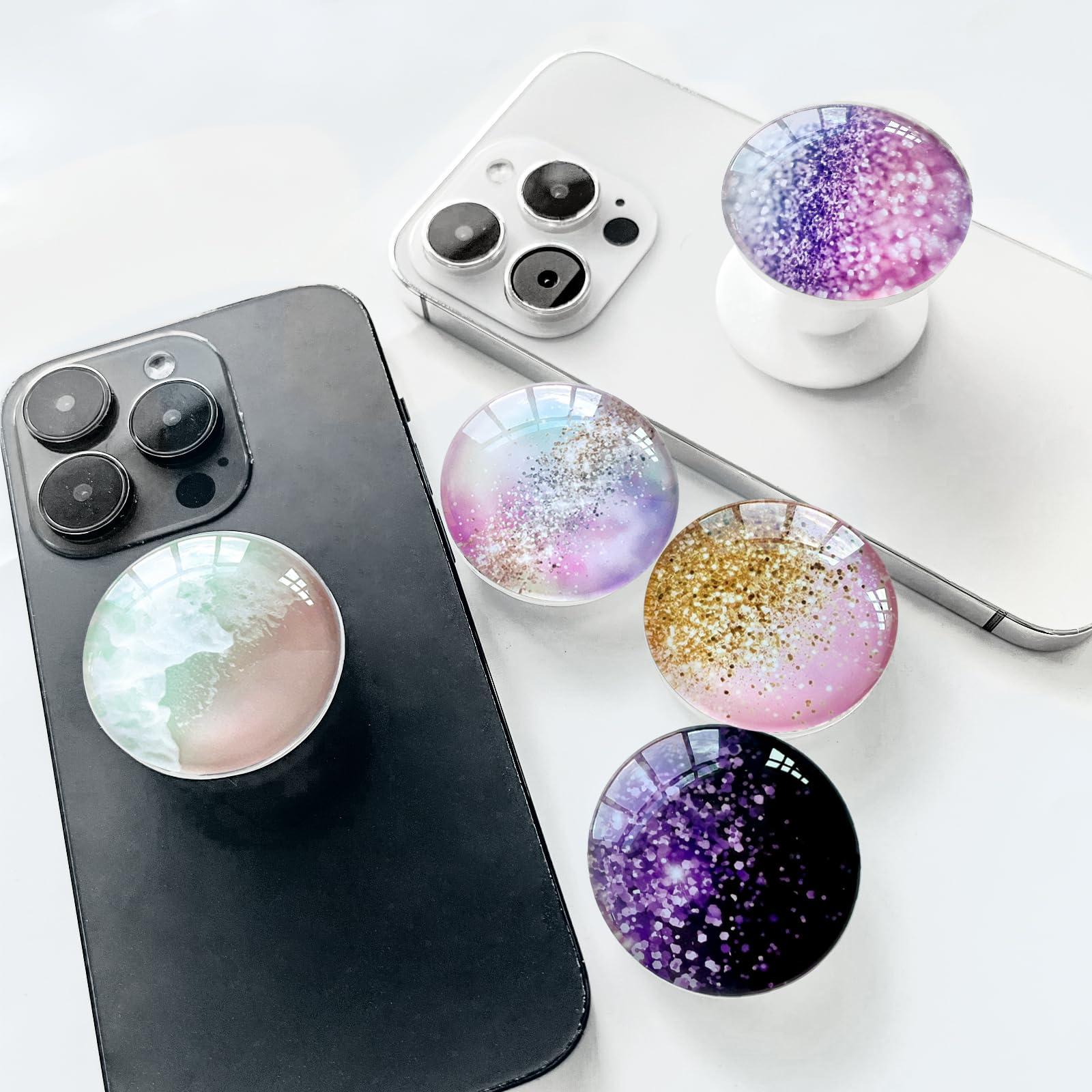WUYULB Clear Crystal Glitter Collapsible Expandiing Moblile Phone Grip Stand Holder for Smartphones and Tablets Cell Phone Accessory (Dark Night Purple) - Image 5