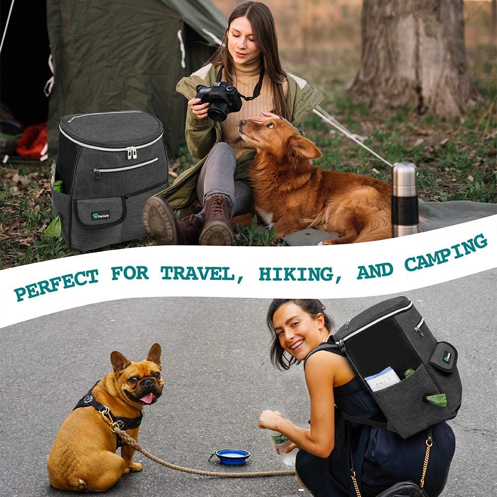 PetAmi Dog Travel Bag Backpack, Airline Approved Dog Bags for Traveling, Puppy Diaper Bag Supplies, Pet Camping Essentials Hiking Accessories Dog Mom Gift, Food Container, Collapsible Bowls, Dark Gray - Image 6