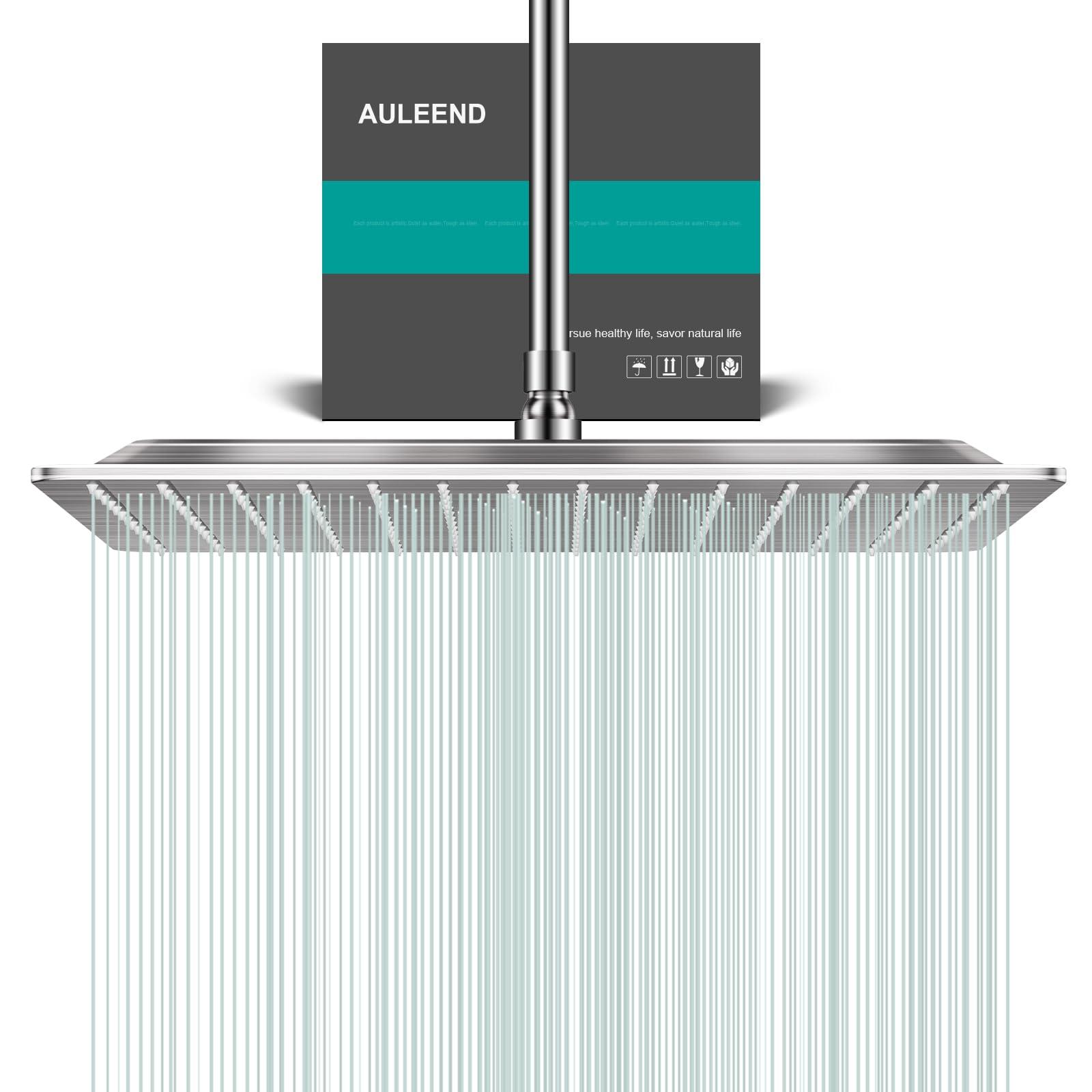 AULEEND Square Rain Shower Head, High Flow Stainless Steel,Work with any decorative style，All Metal Rainfall Shower Head (Brushed Nickel, 16)
