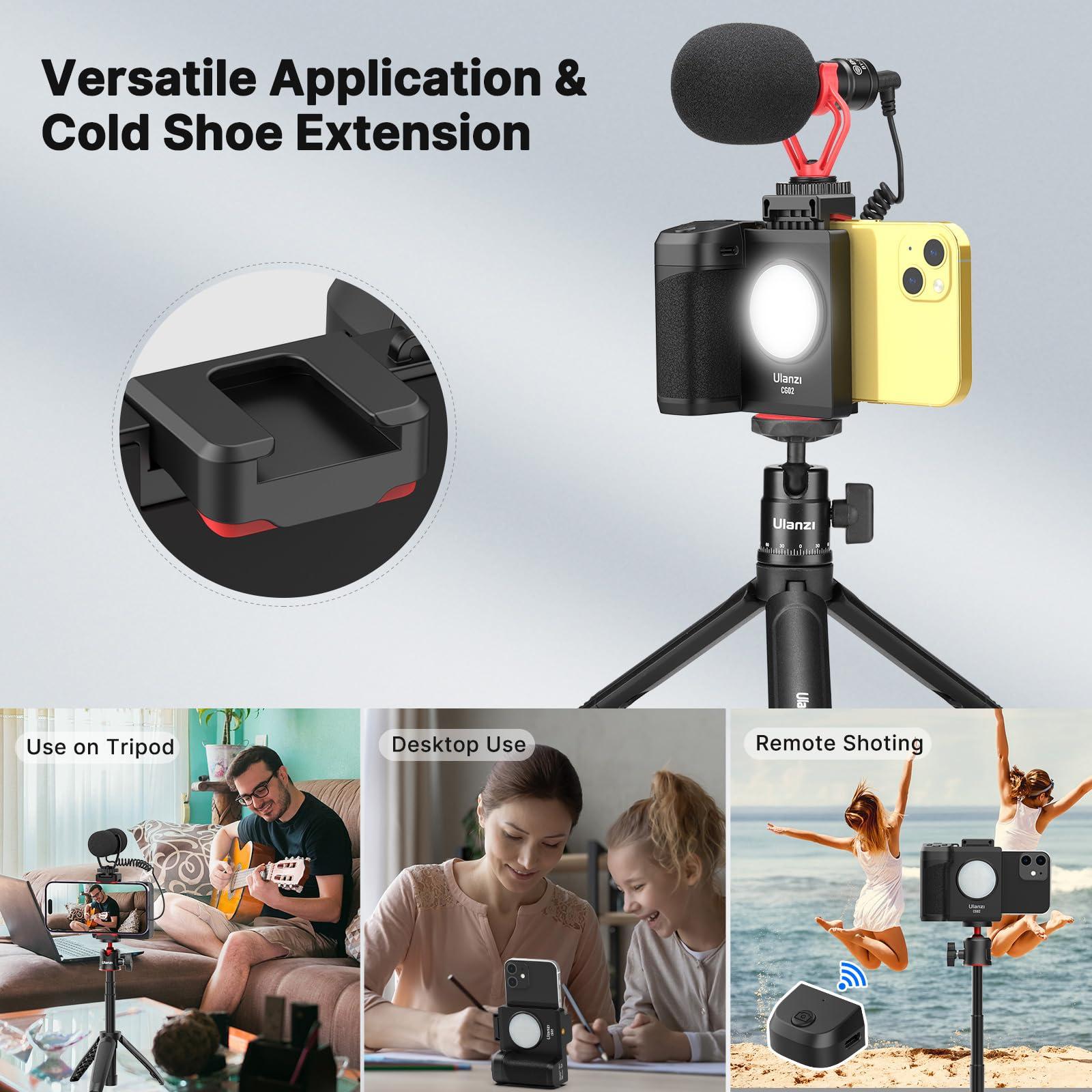 CG-02 Grip Holder for Smartphone Upgraded Phone Camera Grip w Remote Shutter Handheld Tripod Mount Fill Light Handheld Photography Accessories for iPhone 16 15 14 Pro Max etc - Image 4