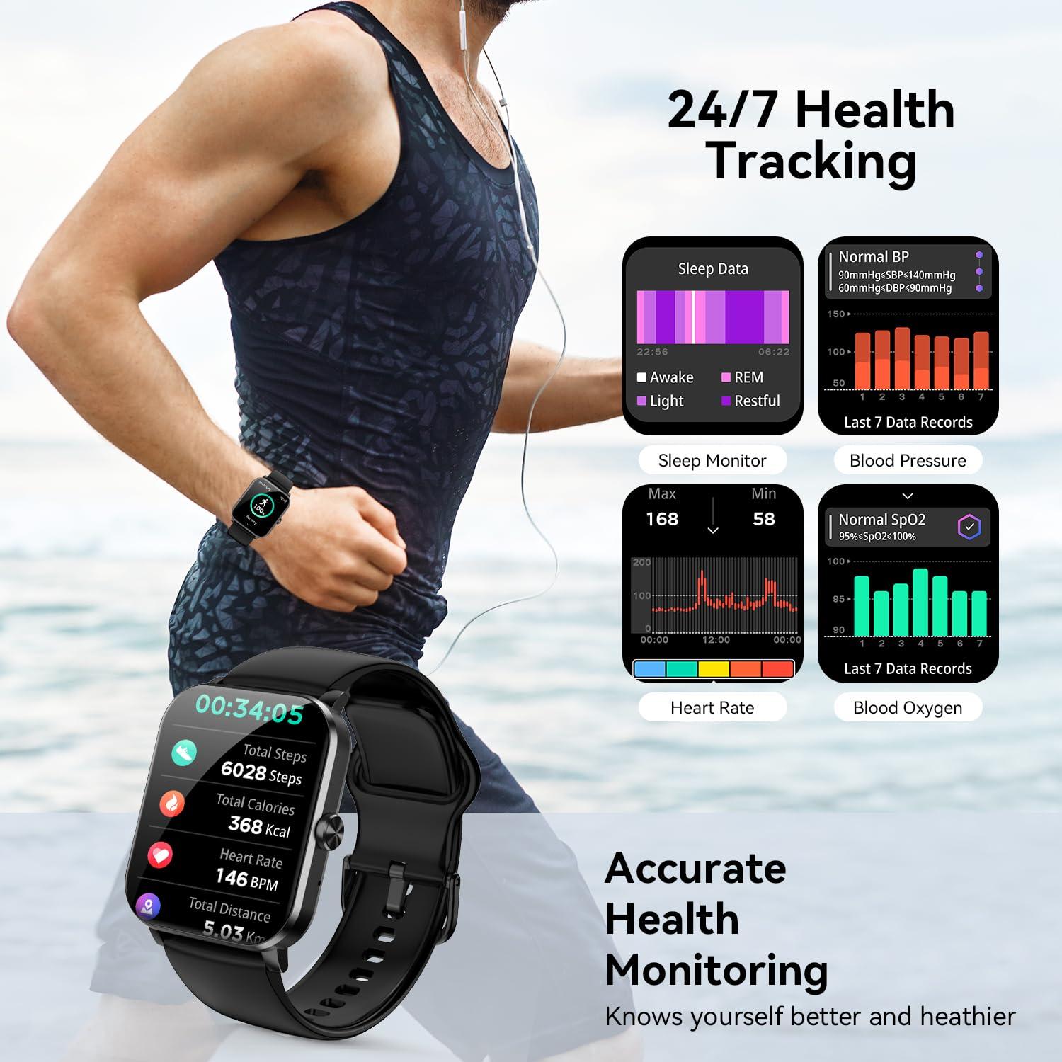 Smart Watch, 1.85" Smartwatch for Men Women (Answer/Make Call), Heart Rate, Sleep Monitor, Pedometer, 120+ Sport Modes Activity Tracker, IP68 Waterproof Fitness Watch for Android iOS (Black) - Image 3