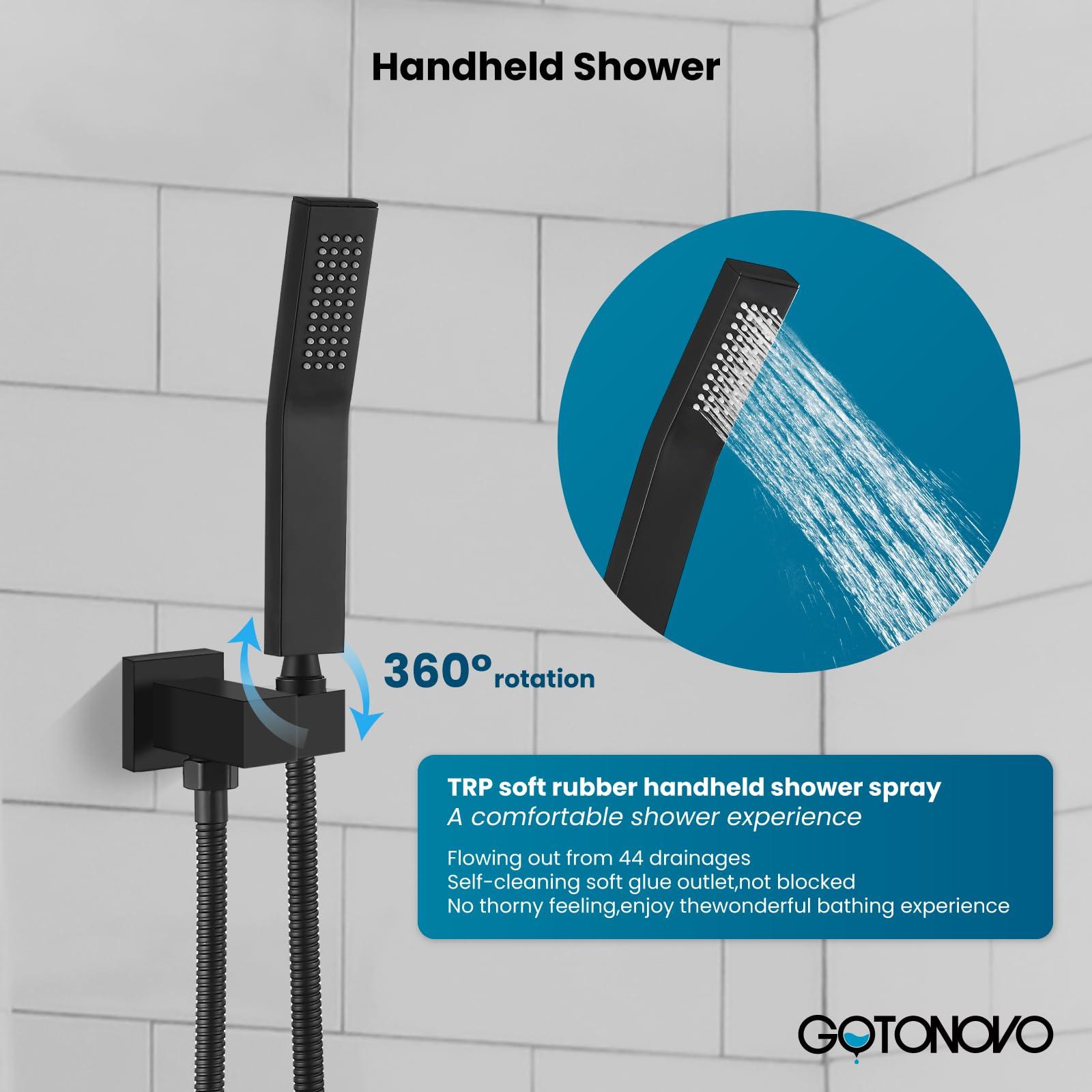 gotonovo Rainfall Bathroom Shower System Rain Shower Head and Handle Set Wall Mounted Shower Complete Combo Solid Brass Pressure Balancing Shower Mixer Valve 10 Inch Matte Black - Image 5