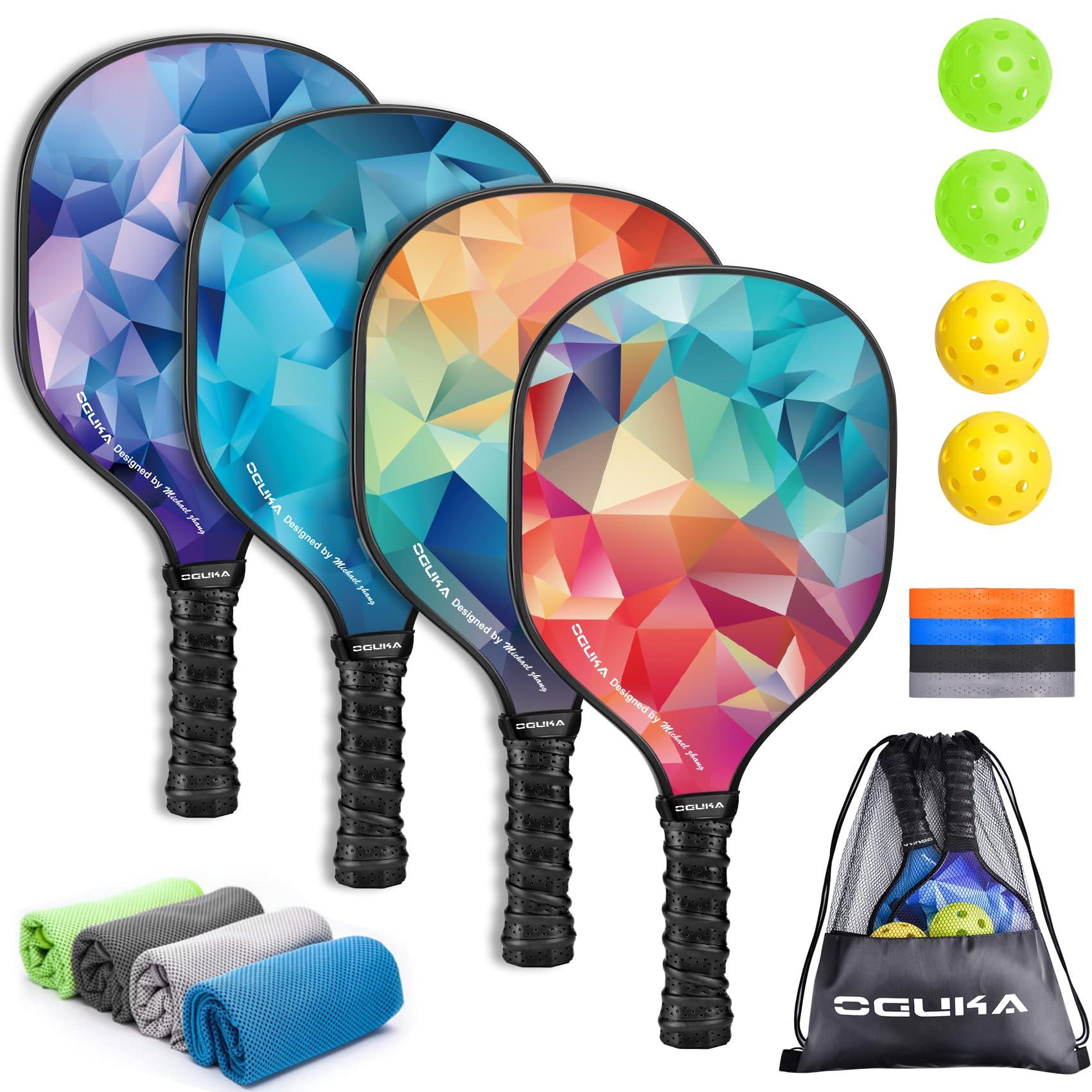 Oguka Pickleball Paddles, USAPA Approved Lightweight Pickleball Paddles Set of 4, 4 Pickleball Balls, 4 Cooling Towels& Bag, Premium Pickleball Rackets for Beginners & Pros