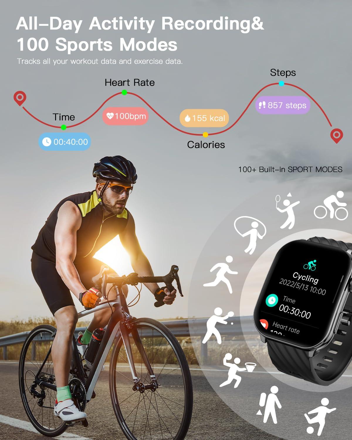 Smart Watch (Answer/Make Calls), 2.1" Curved AMOLED Screen Smartwatch for Men Women 100+ Sport Modes Fitness Watchs with Blood Oxygen/Sleep/Heart Rate Monitor, Smartwatch for Android & iPhone - Image 6