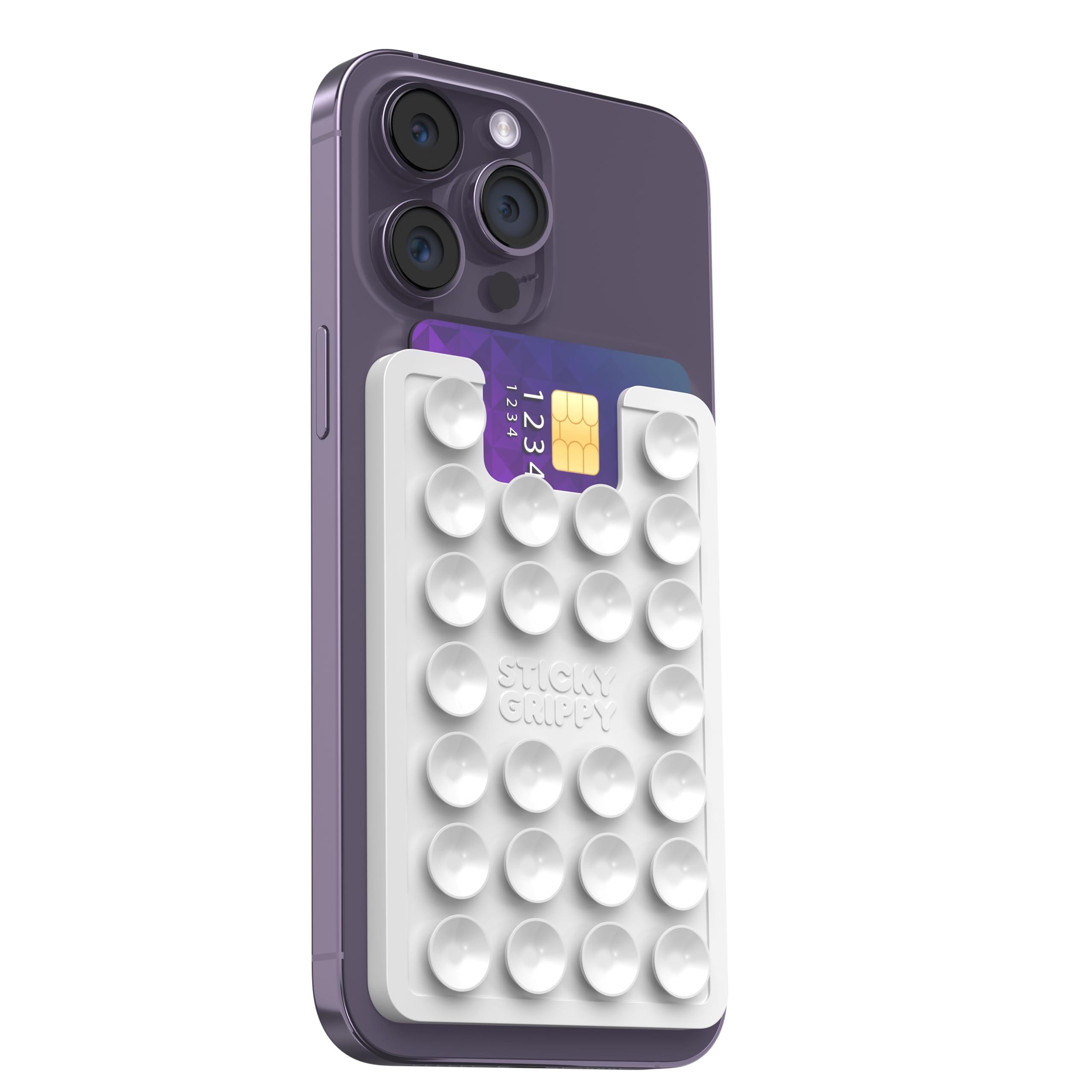 StickyGrippy Suction Phone Card Holder Mount, Phone Wallet, Silicon Adhesive Phone Accessory for iPhone and Android, Hands-Free Mirror Shower Phone Holder, TikTok Videos and Selfies (White)