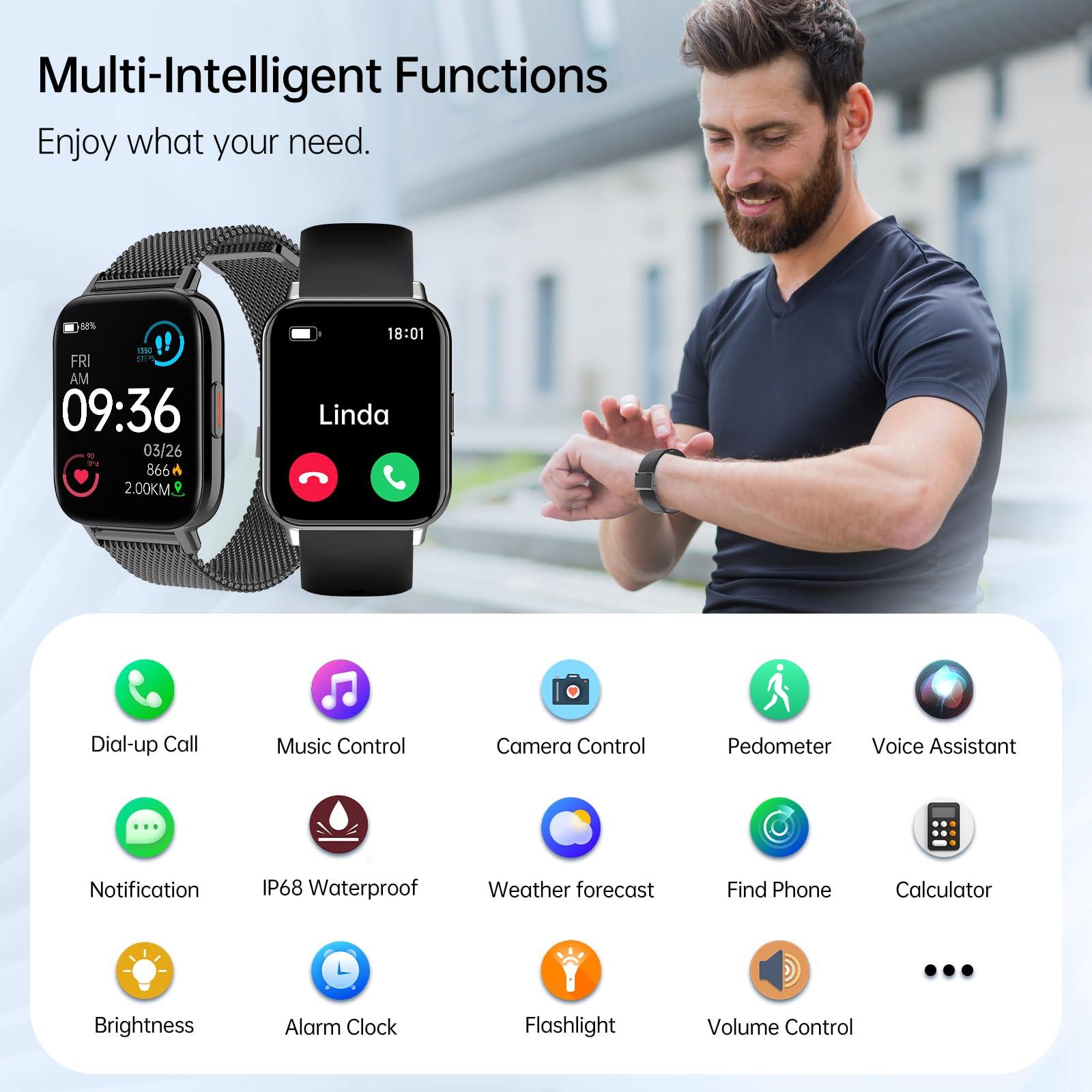 HXQHSTBG Smart Watches for Women Men(Answer/Dial Calls) 1.85" HD Fitness Step Tracker with Heart Rate Sleep Monitor, AI Voice Smart Watch IP68 Waterproof for Android/iOS, Black/2 Watch Straps - Image 7