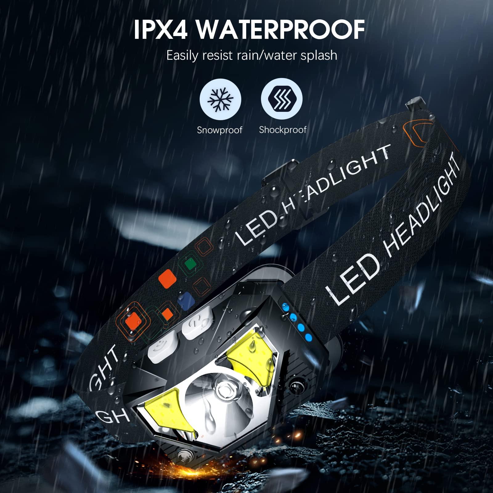 LHKNL Headlamp Flashlight, Lumen Ultra-Light Bright LED Rechargeable Headlight with White Red Light, 2-Pack Waterproof Motion Sensor Head Lamp,8 Modes for Outdoor Camping Running Hiking Fishing - Image 6