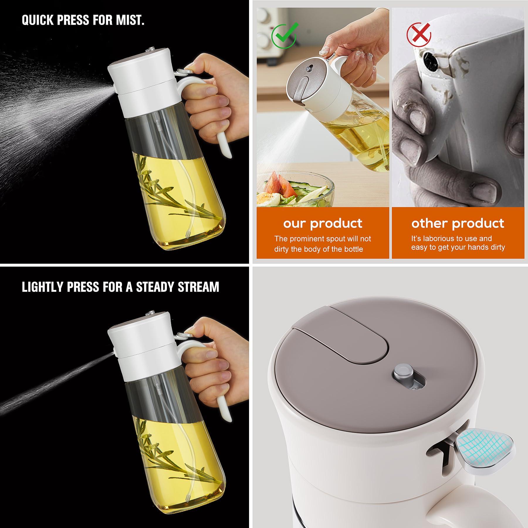 hoforife Glass Olive Oil Dispenser Bottle & Oil Sprayer Bottle 2 In 1 for Kitchen Cooking, Auto Flip Cap, 18oz White - Image 6