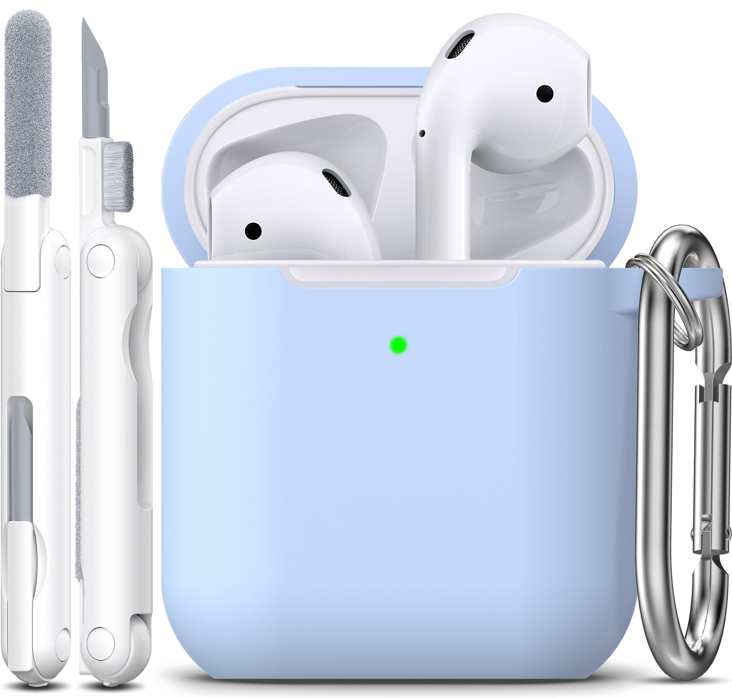 R-fun Compatible with AirPods Case Cover, Soft Silicone Protective Cover with Keychain for Women Men Compatible with Apple AirPods 2nd 1st Generation Charging Case, Front LED Visible,Sky Blue