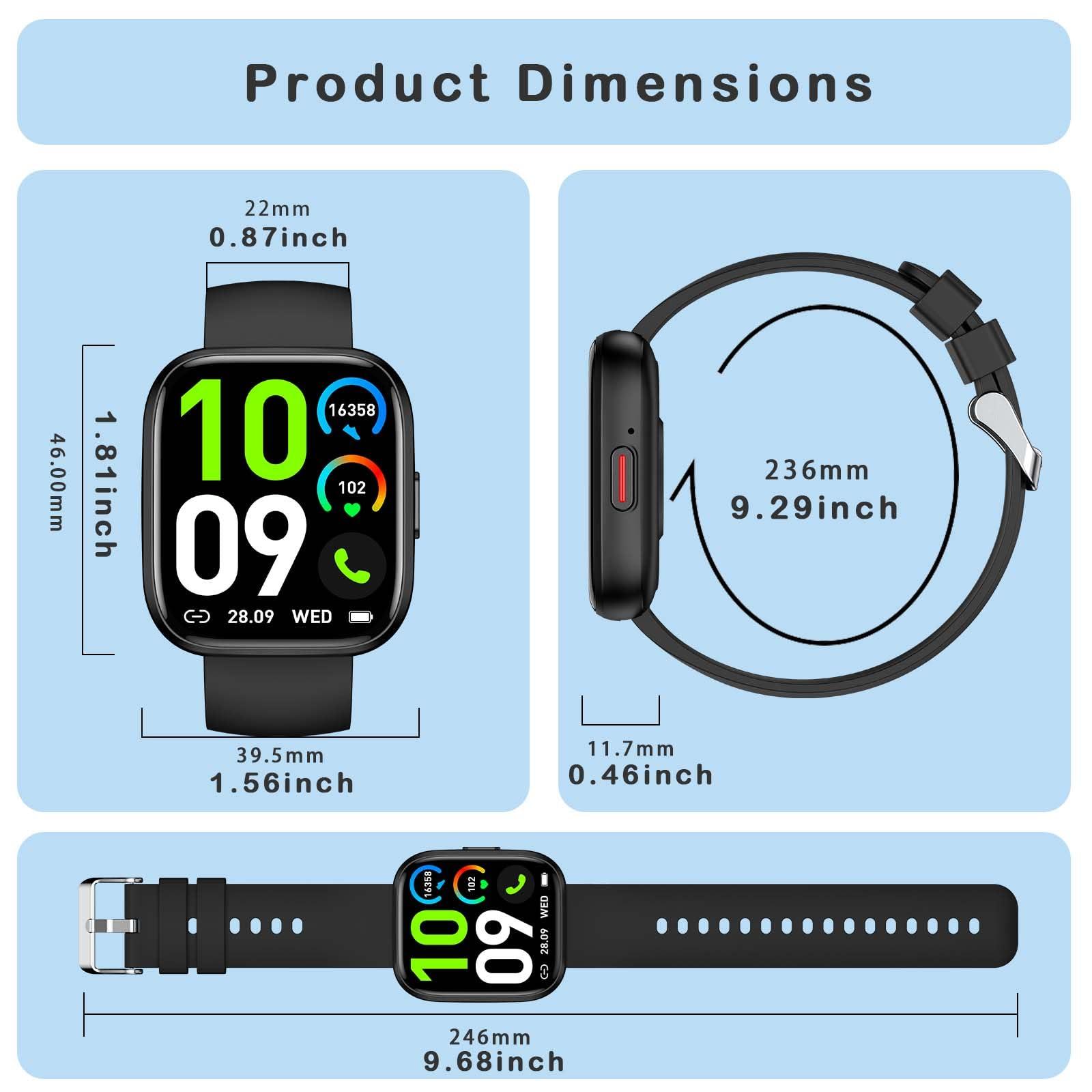 Smart Watches for Men Women Answer/Make Call, 1.85" Fitness Watch with 120+ Sports Modes, Heart Rate/Blood Oxygen/Activity Tracker, Pedometer, IP68 Smartwatch for iOS Android Samsung (Black, 1.85”) - Image 8