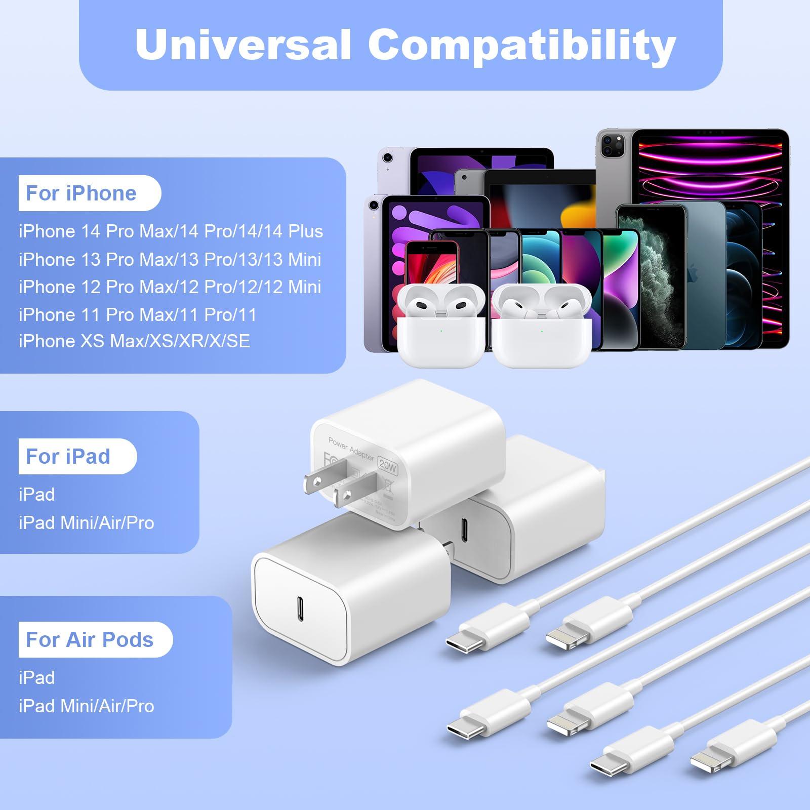iPhone Charger Fast Charging,【Apple MFi Certified】 20W Type C Fast Charger Block with 6FT USB C to Lightning Cable for iPhone 14/13/13 Pro/12/12 Pro/12 Pro Max/11/Xs Max/XR/X,iPad,AirPods Pro, 3 Pack - Image 8