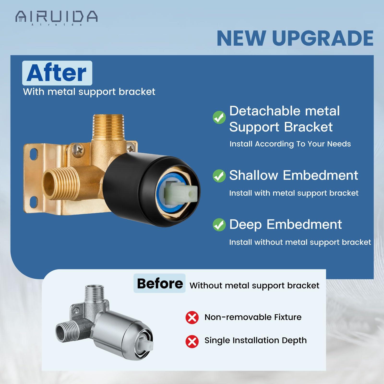 Airuida Shower Faucet Set Bathroom Rain Shower System SUS304 Stainless Steel Single Handle With Male Threads Rough-in Valve Shower Trim Kit 8 Inch Wall Mount Shower Head Matte Black - Image 7