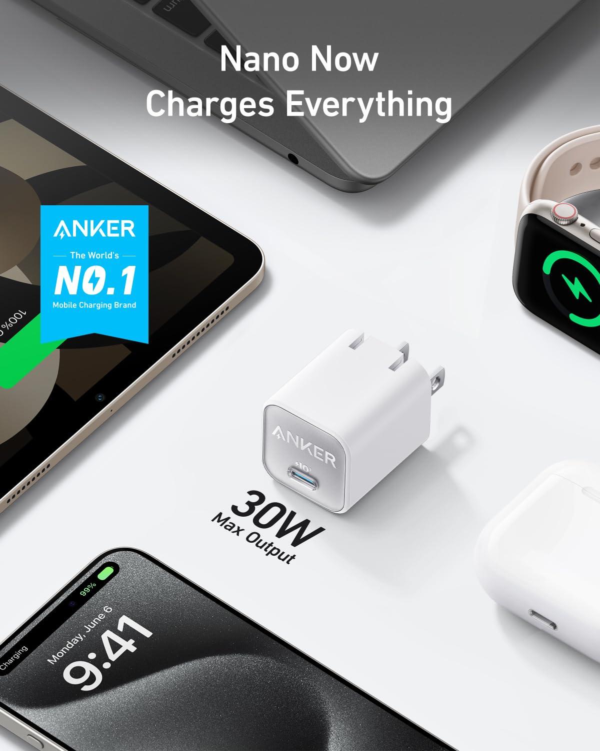 Anker Nano USB C Charger Block, 30W PIQ 3.0 Foldable iPhone Charger Fast Charging for iPhone 16/15 Series, Galaxy, iPad, Compatible with MagSafe - Image 2