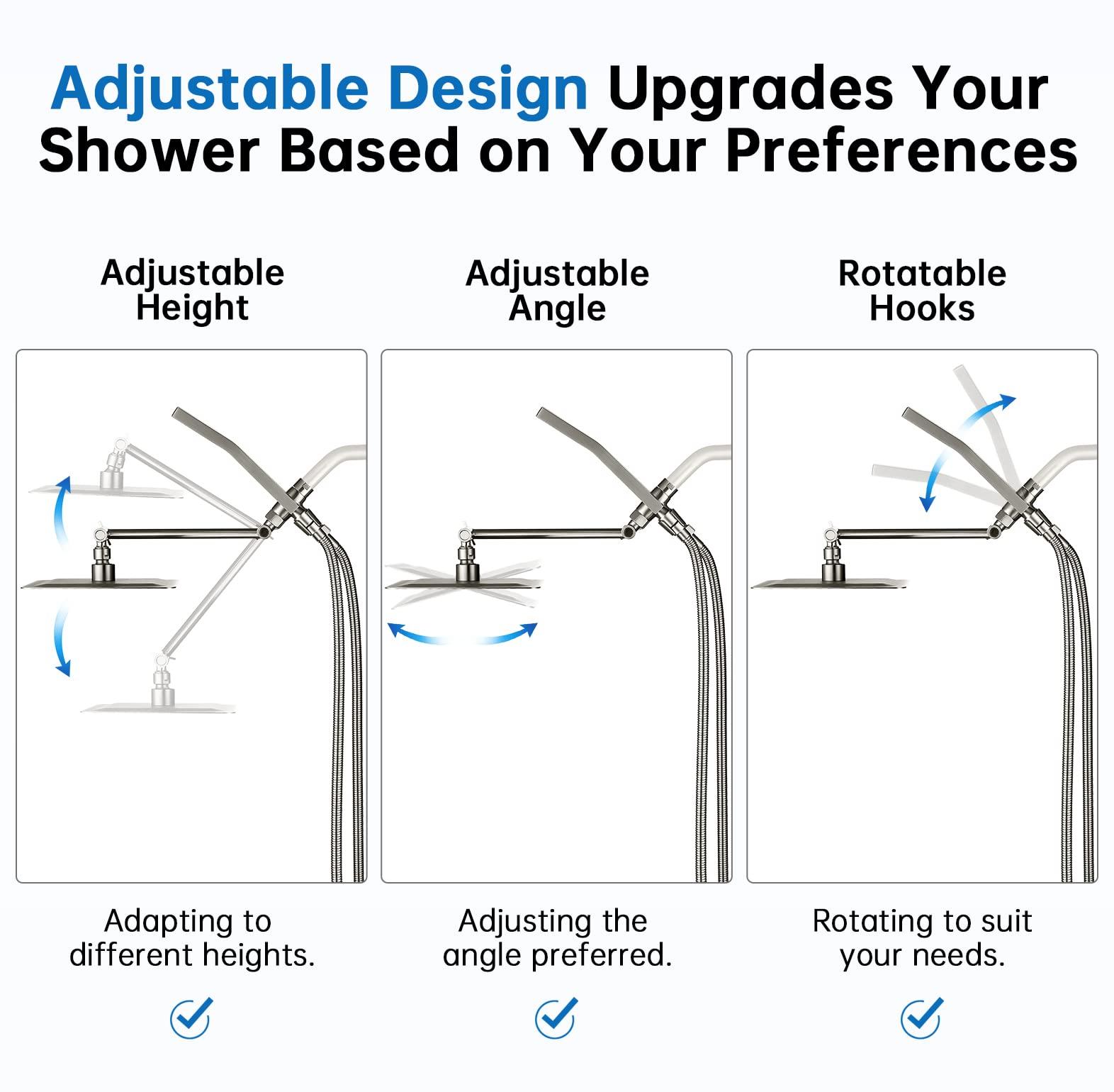 G-Promise All Metal 8 Inch Dual Square Shower Head with Handheld Combo, Rain Shower Head, Adjustable Extension Arm, Smooth 3-Way Diverter, 71 Inch Extra Long Hose - A Bathroom Upgrade (Brushed Nickel) - Image 8