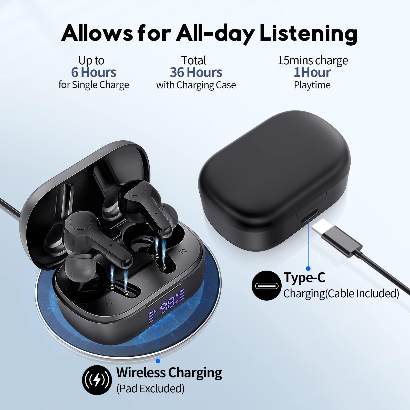 MOZOTER Bluetooth 5.3 Wireless Earbuds,Deep Bass Loud Sound Clear Call Noise Cancelling with 4 Microphones in-Ear Headphones with Wireless Charging Case Compatible for iPhone Android,Workout - Image 2