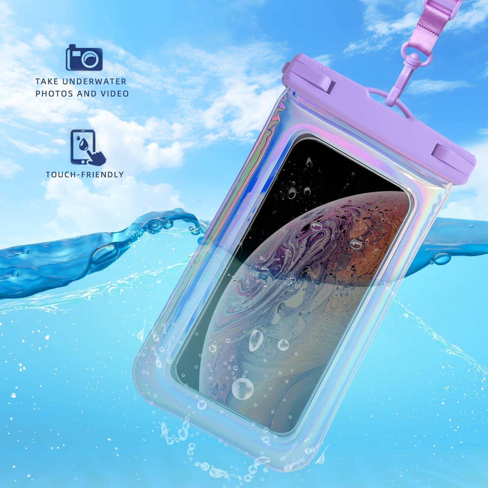Foweroty Floatable Waterproof Phone Pouch Case for iPhone 16 Pro Max/15/14/13/12, IP68 Travel Cellphone Dry Bag Beach Cruise Ship Essentials Bags with Crossbody Lanyard, Iridescent Purple-7″ - Image 5