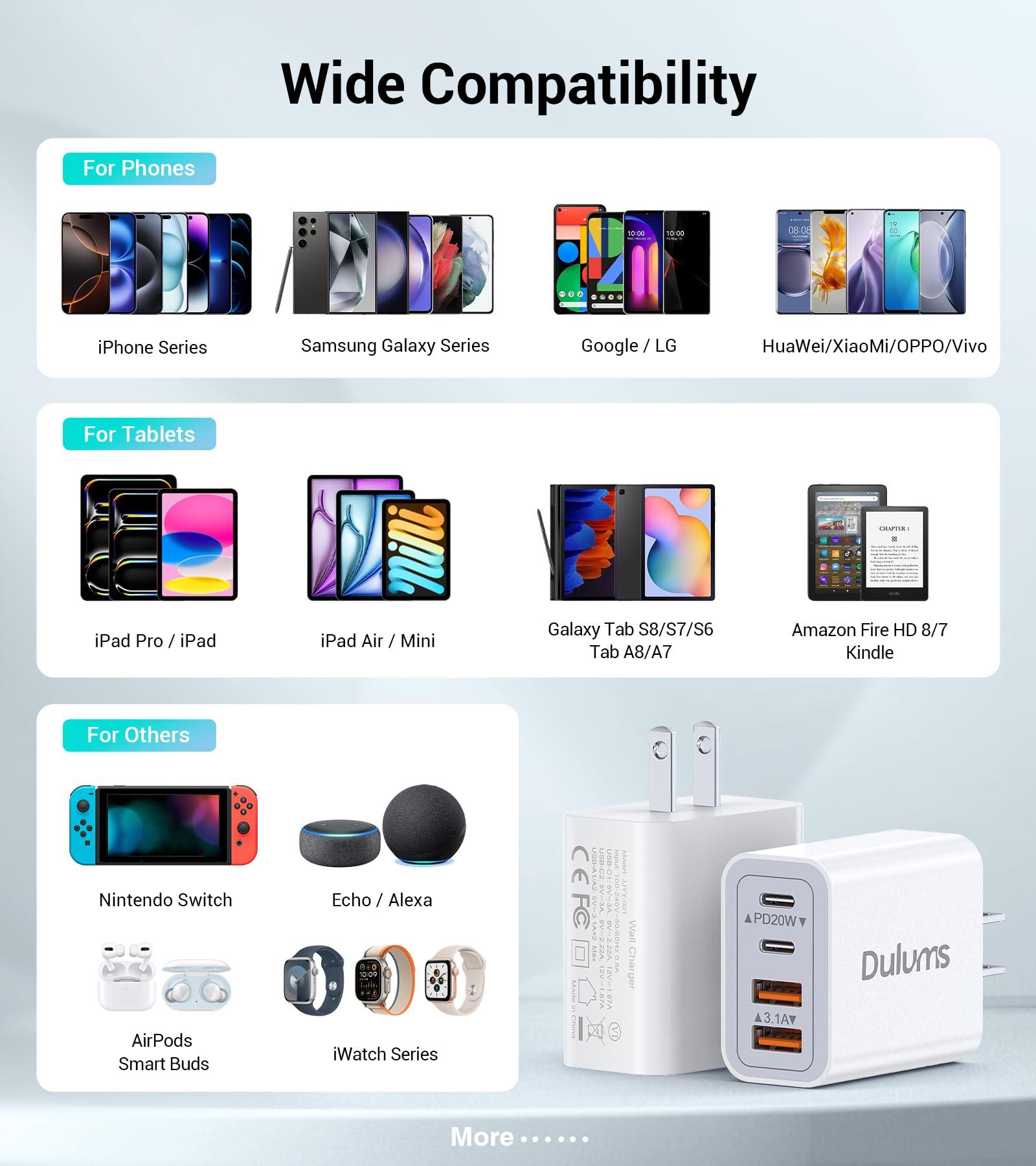 40W USB C Charger Cube, 2-Pack Wall Plug Fast Charging Block, 4-Port PD+QC Power Adapter Multiport Brick Type C Box for iPhone 16/15/14/13/12/11/Pro Max/XS/XR/8/7, Tablets, Cellphones - Image 4