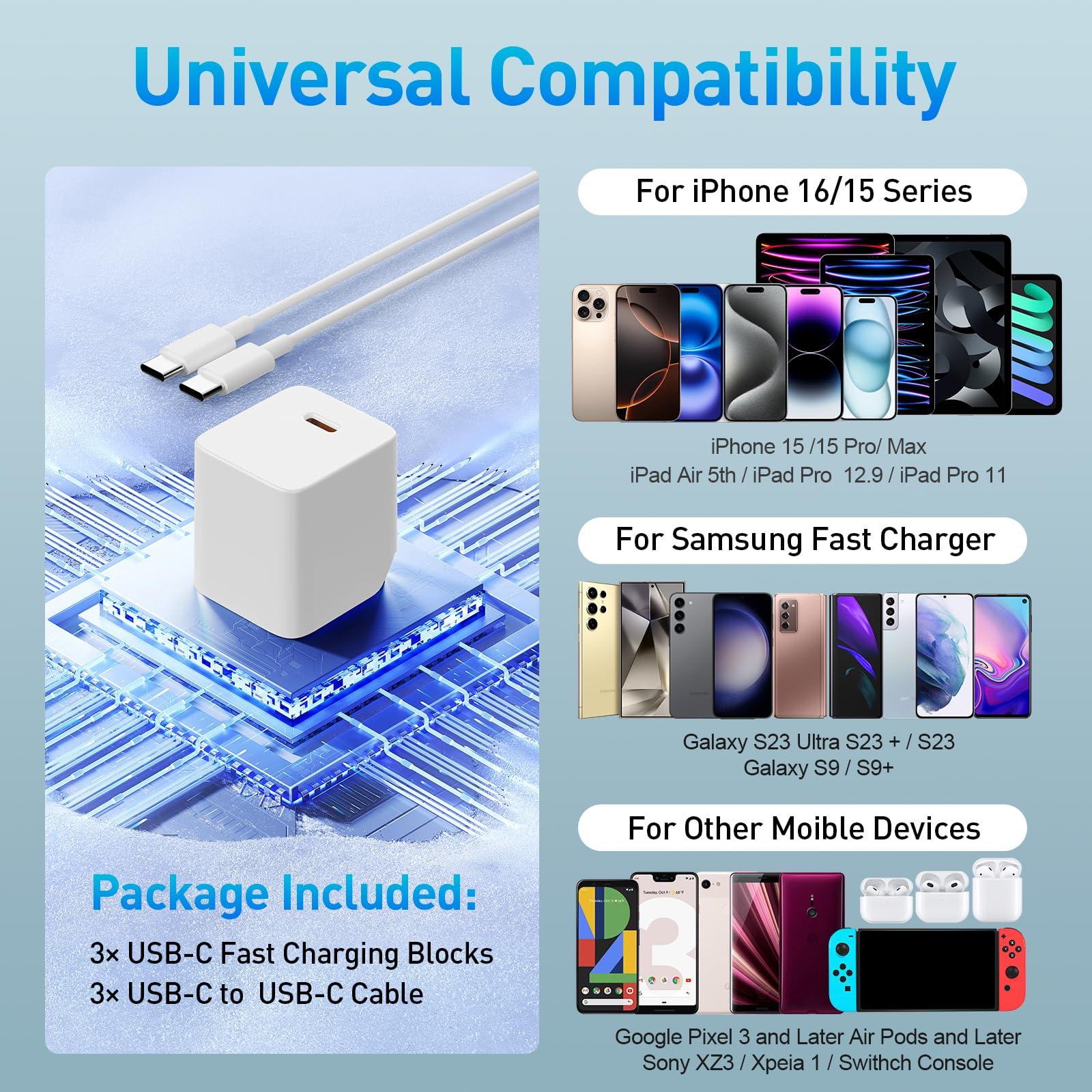 iPhone 15 16 Charger Nano Fast Charging 3+3Pack 30W GaN USB C Charger Block Type C Chargers 6FT Cord Wall Chargers Compatible with iPhone 16/16 Plus/16 Pro/16 Pro Max/15/15 Pro Max/iPad Pro/AirPods - Image 4