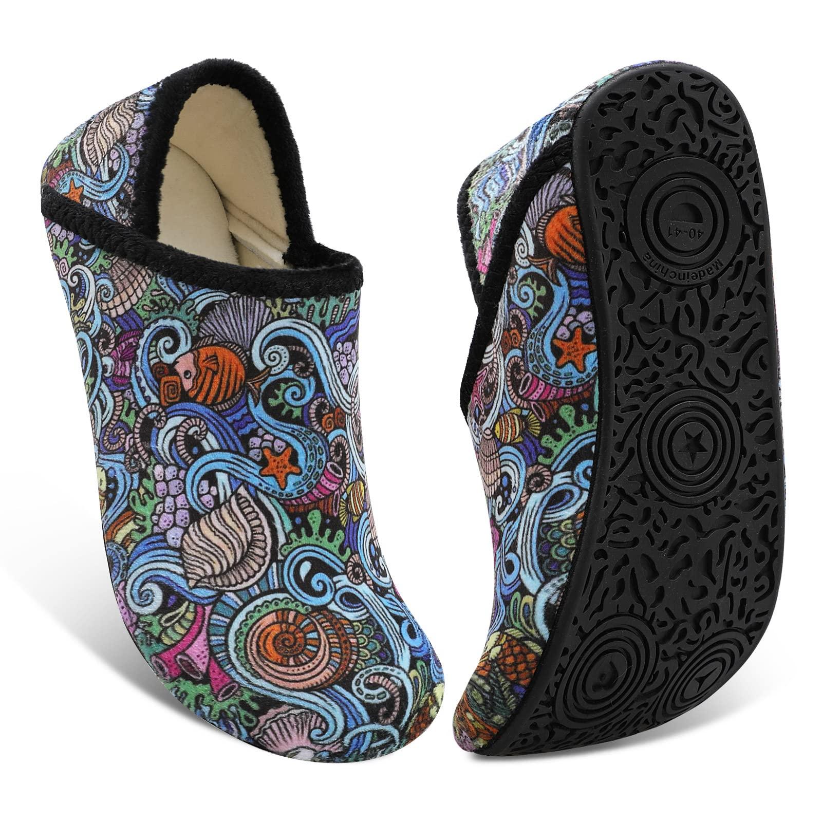 Fires Womens Mens Slippers with Rubber Sole Soft-Lightweight House Slipper Socks Around House Shoes Non Slip Indoor/Outdoor