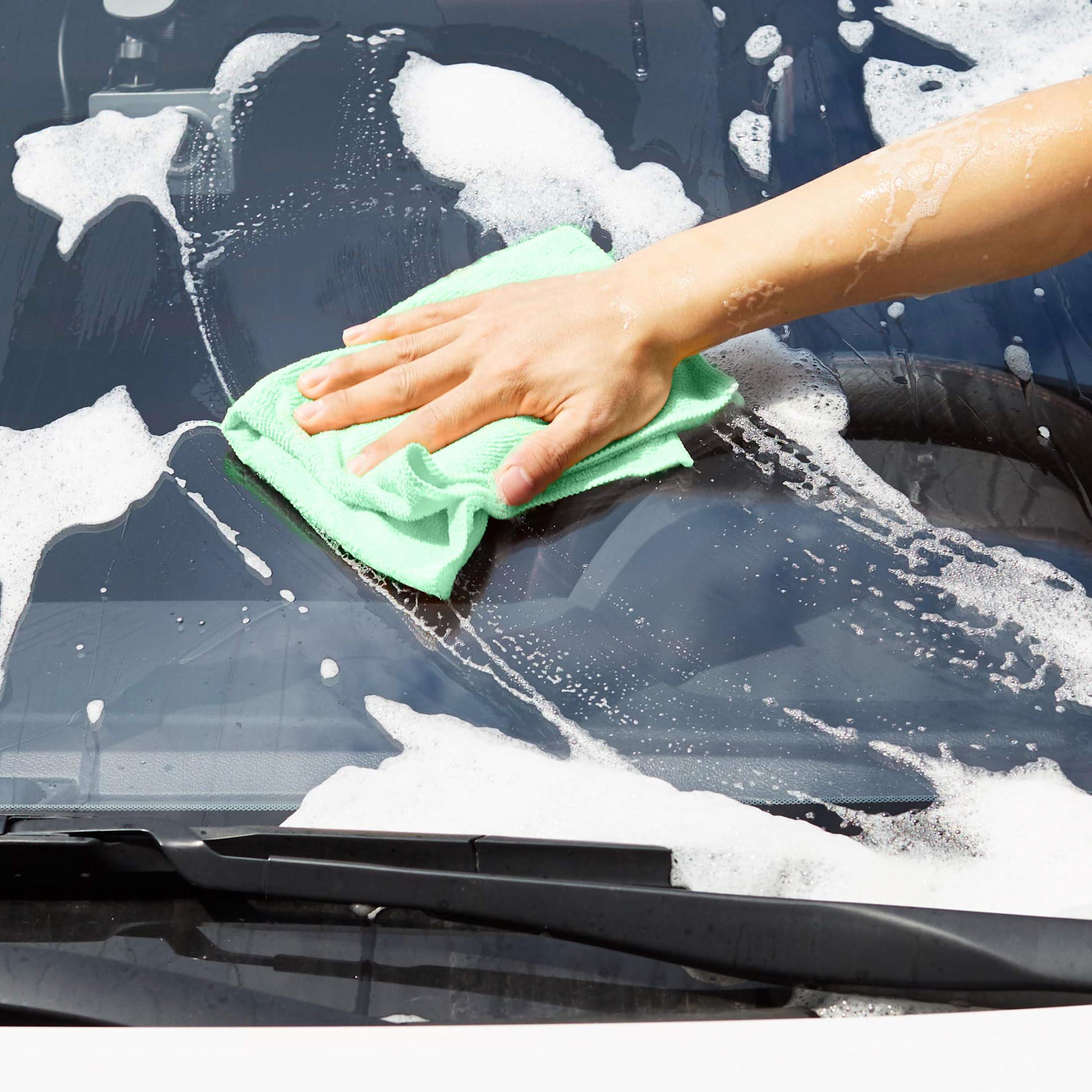 Amazon Basics Microfiber Cleaning Cloths, Ultra Soft and Absorbent, Free from Streaks/Lint/Scratch for Cars, 16" x 12", Green/Gray/Pink, 24-Pack - Image 4