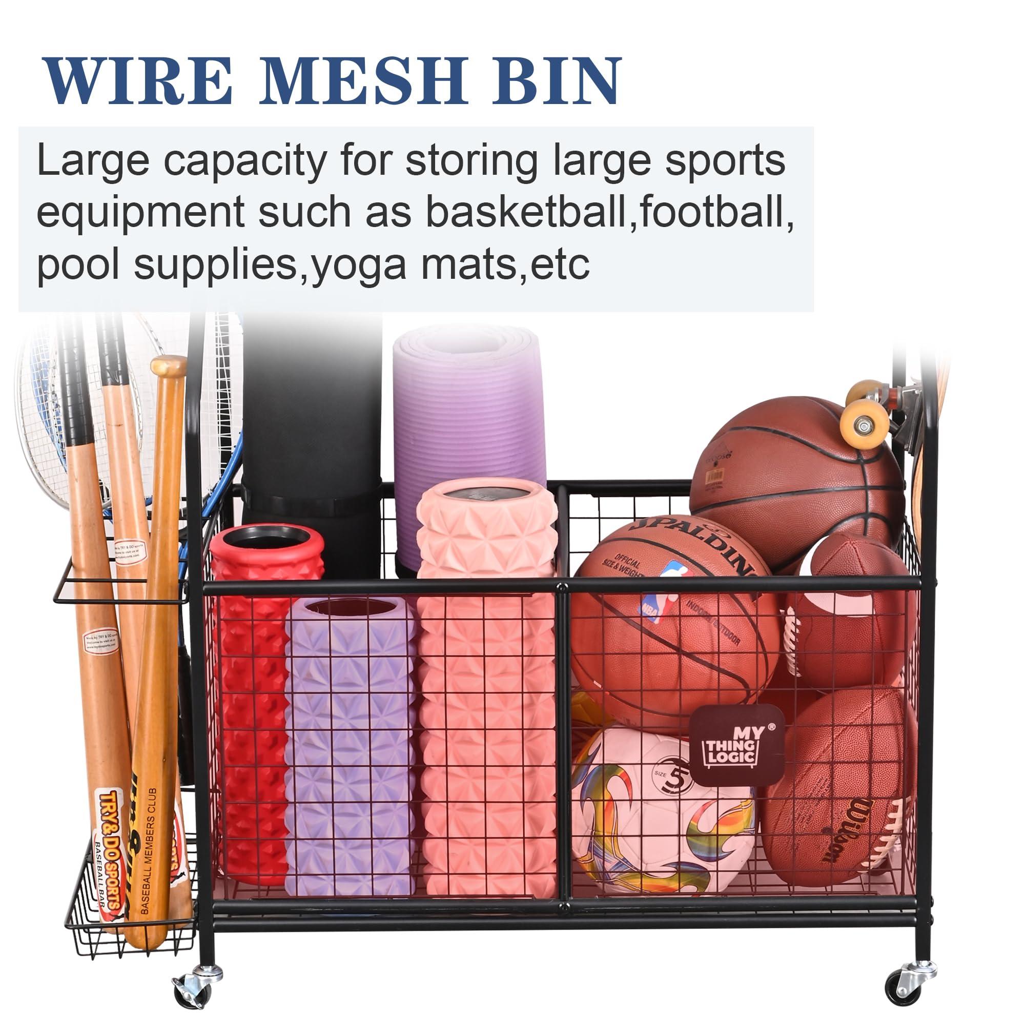 Mythinglogic Sports Equipment Garage Organizer,Garage Ball Storage for Sports Gear and Toys, Rolling Ball Cart with Wheels for Indoor/Outdoor Use - Image 4