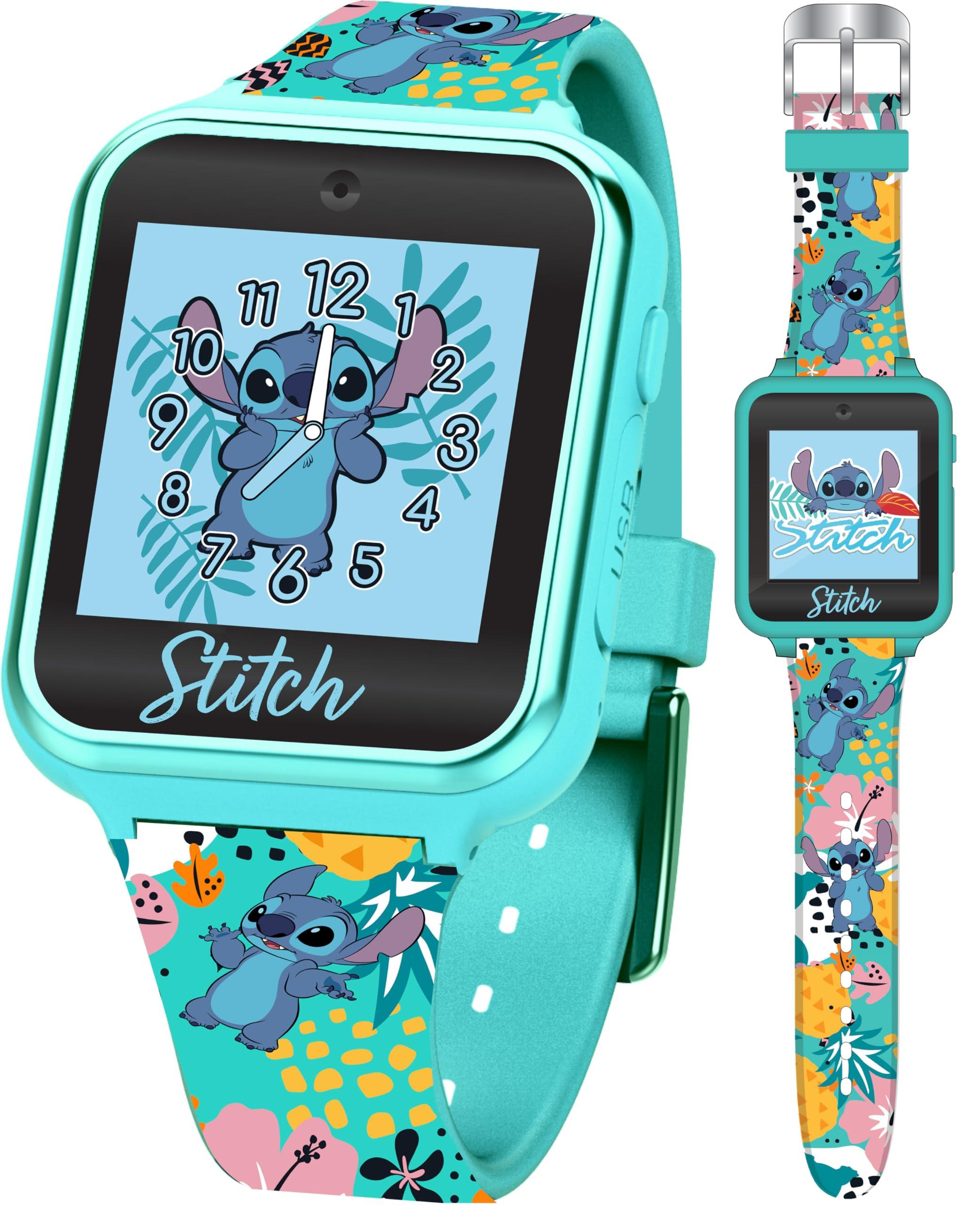 Disney Stitch Kids Smartwatch with Touchscreen, Camera, Games, Timer, Step Counter, Alarm & Calculator – Fun Interactive Watch with 10 Faces & Printed Silicone Strap – Fits Wrists 5.5" to 8"