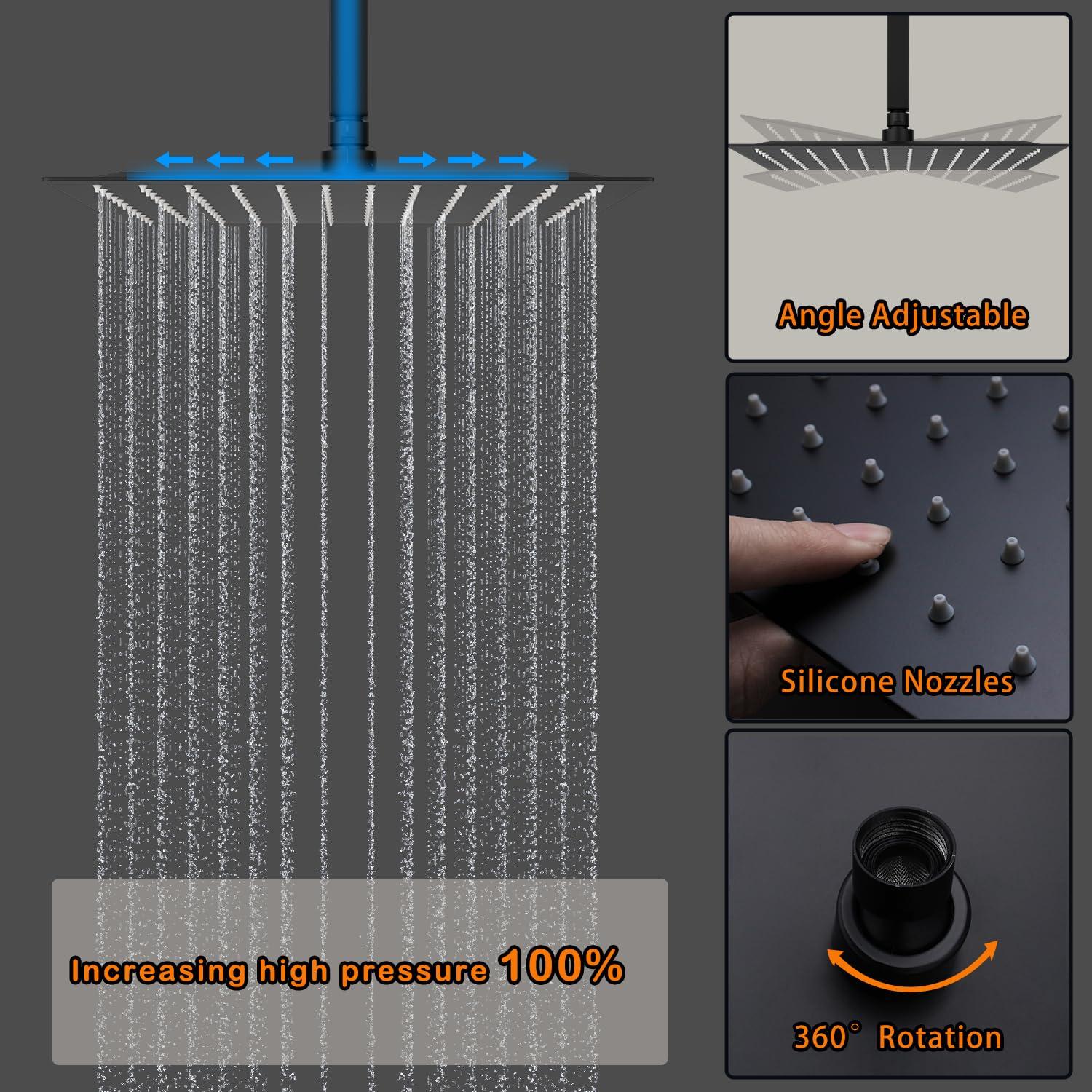 WHSHOWER Dual Shower Heads Shower System with 12 Inch Ceiling Rainfall Shower Head and 8 Inch Side Shower Head Digital Display Shower Fixtures Luxury Shower Faucet Set,Matte Black - Image 5