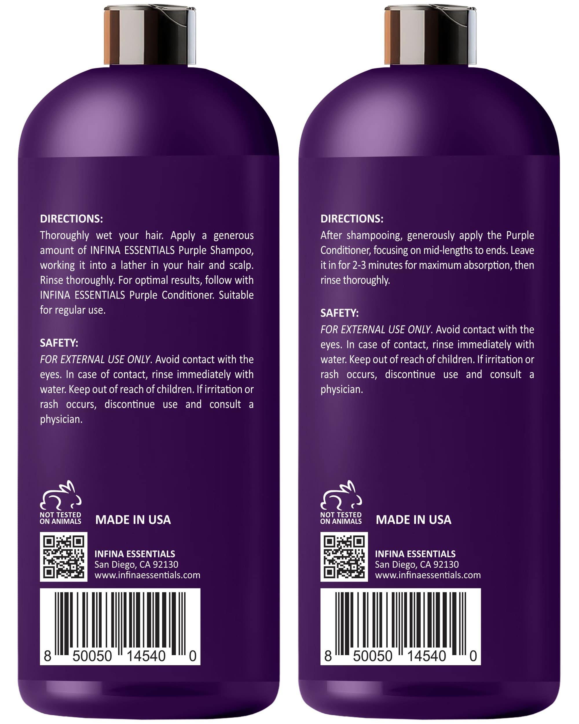 INFINA ESSENTIALS Purple Shampoo and Conditioner Set - Sulfate Free, Enriched with Coconut Oil & Aloe Vera, Ideal for Blonde, Gray, Brassy & Color Treated Hair, Nourishes & Hydrates - 16 fl oz each - Image 9