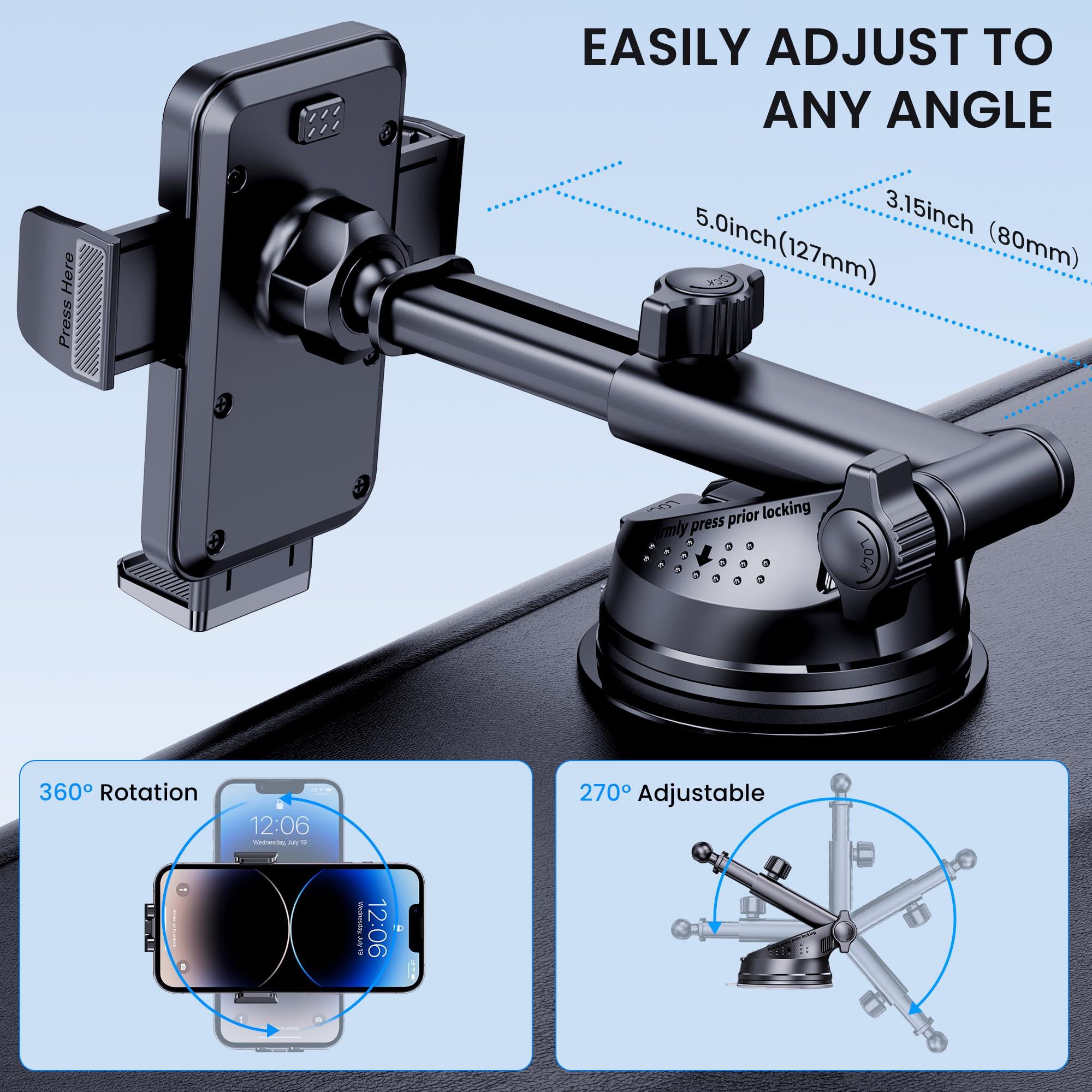 BIVGAZA Phone Holder Car [Military-Grade Suction] Universal Car Phone Holder [Thick Case Friendly] Automobile Accessories Dashboard Air Vent Windshield Phone Mount Fit for iPhone Android Smartphones - Image 4