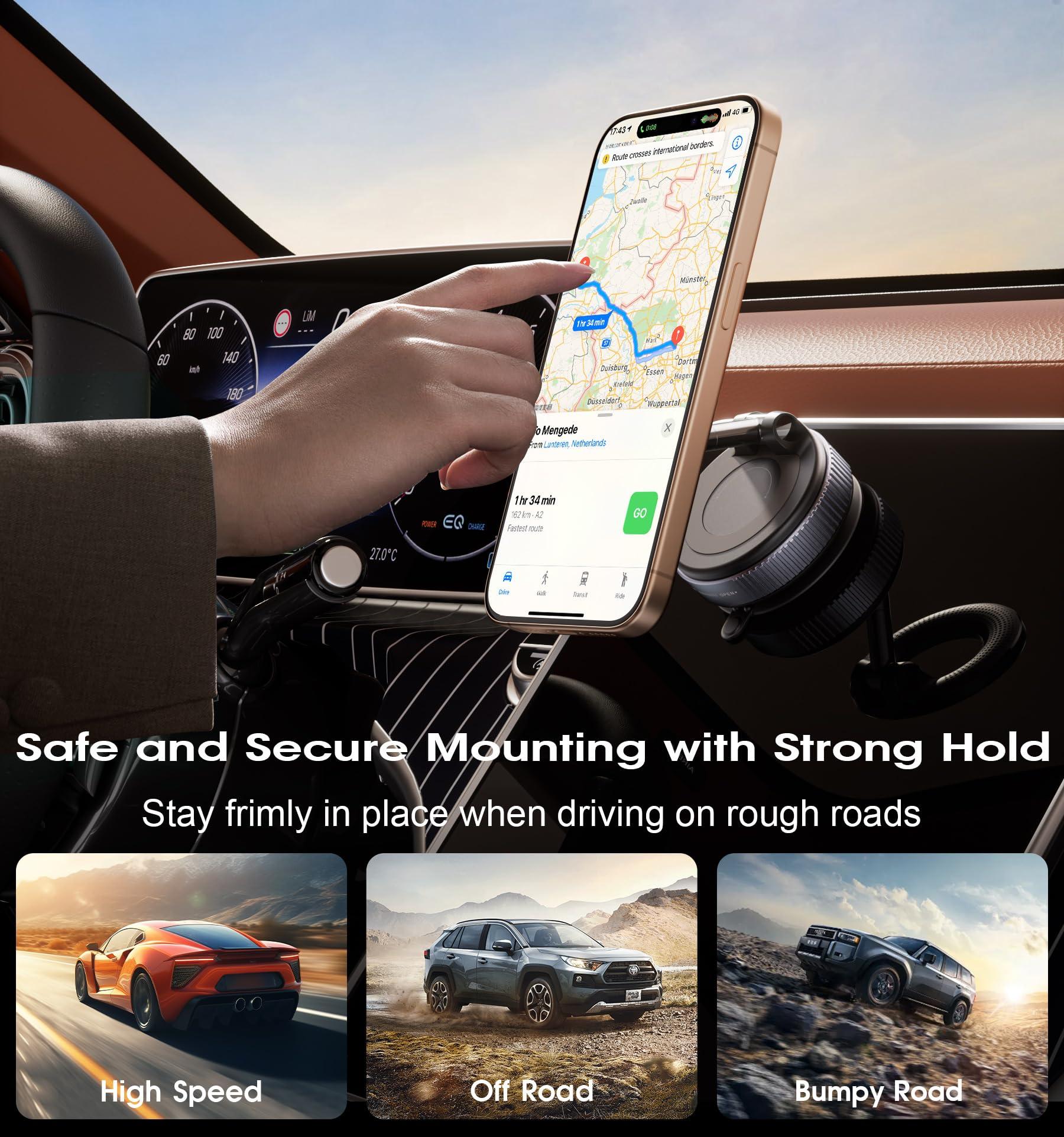 REOKILY 2026 Upgraded Vacuum Magnetic Car Phone Holder 360° Reinforced 96LBS Ultra Suction Cup Phone Mount for MagSafe Cell Phone Holders for Your Car/Gym/Mirror Mount for iPhone & Android - Image 6