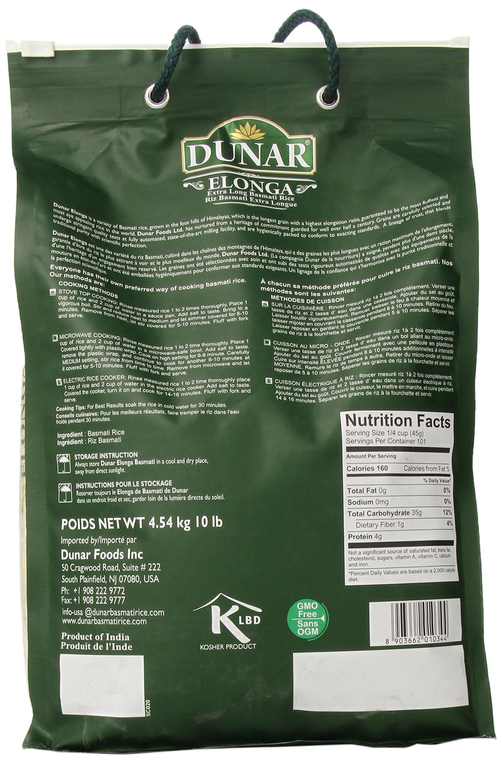 Dunar - Elonga Basmati Rice Premium 1121 Long Grain, 10 Lb - Image 4