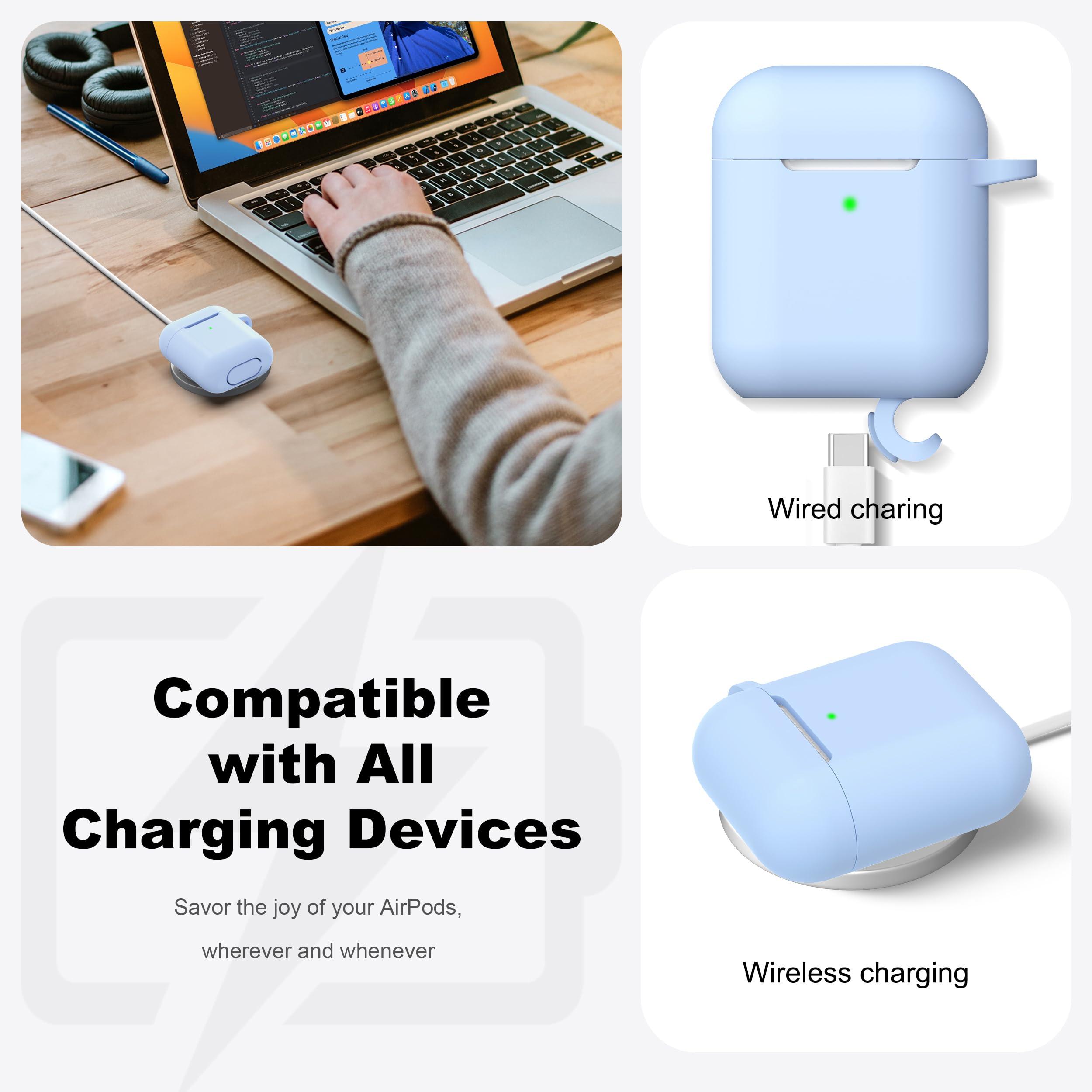 R-fun Compatible with AirPods Case Cover, Soft Silicone Protective Cover with Keychain for Women Men Compatible with Apple AirPods 2nd 1st Generation Charging Case, Front LED Visible,Sky Blue - Image 4