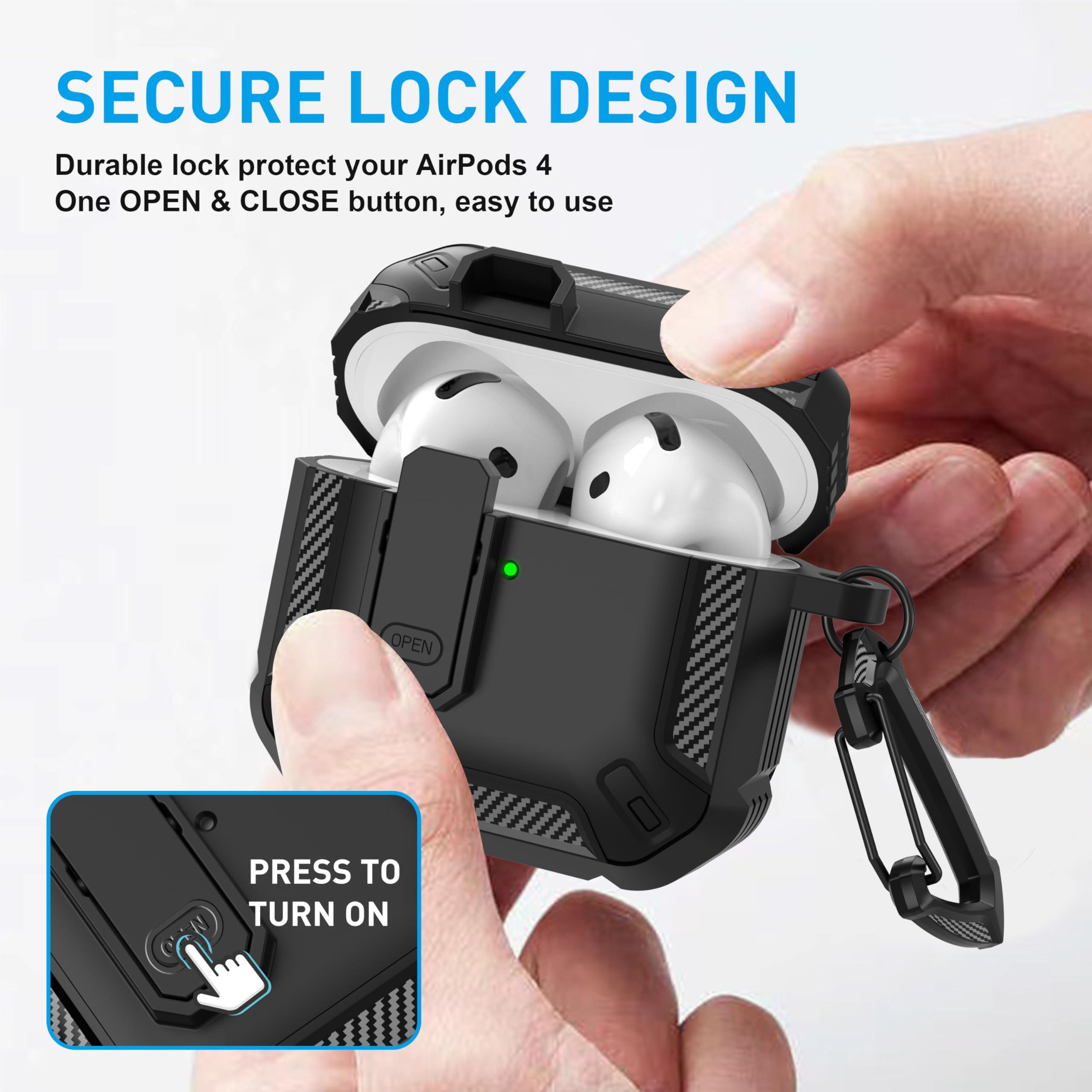 Maxjoy for AirPods 4 Case with Lock, AirPods 4th Generation Case Cover with Cleaner Kit Shockproof AirPod Gen 4 Protective Cases with Keychain Compatible with Apple AirPods4 2024 2025, Black - Image 2