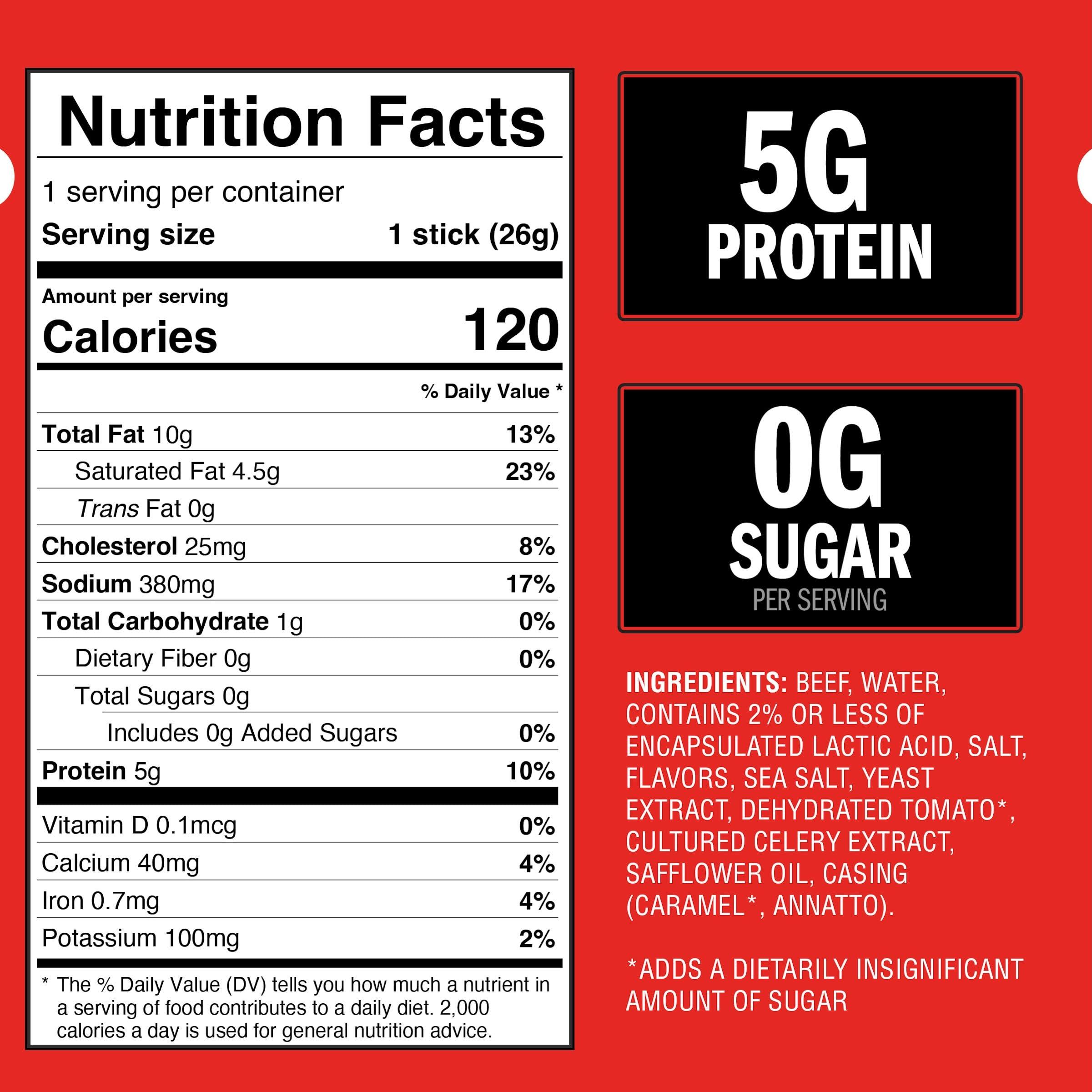 Jack Link's Beef Sticks, Original Zero Sugar - Protein Snack, Meat Stick with 5g of Protein, Meat Snack Sticks Made with 100% Beef, Keto & Paleo Diet Friendly, Individually Wrapped - 0.92 Oz. (20 Count) - Image 2